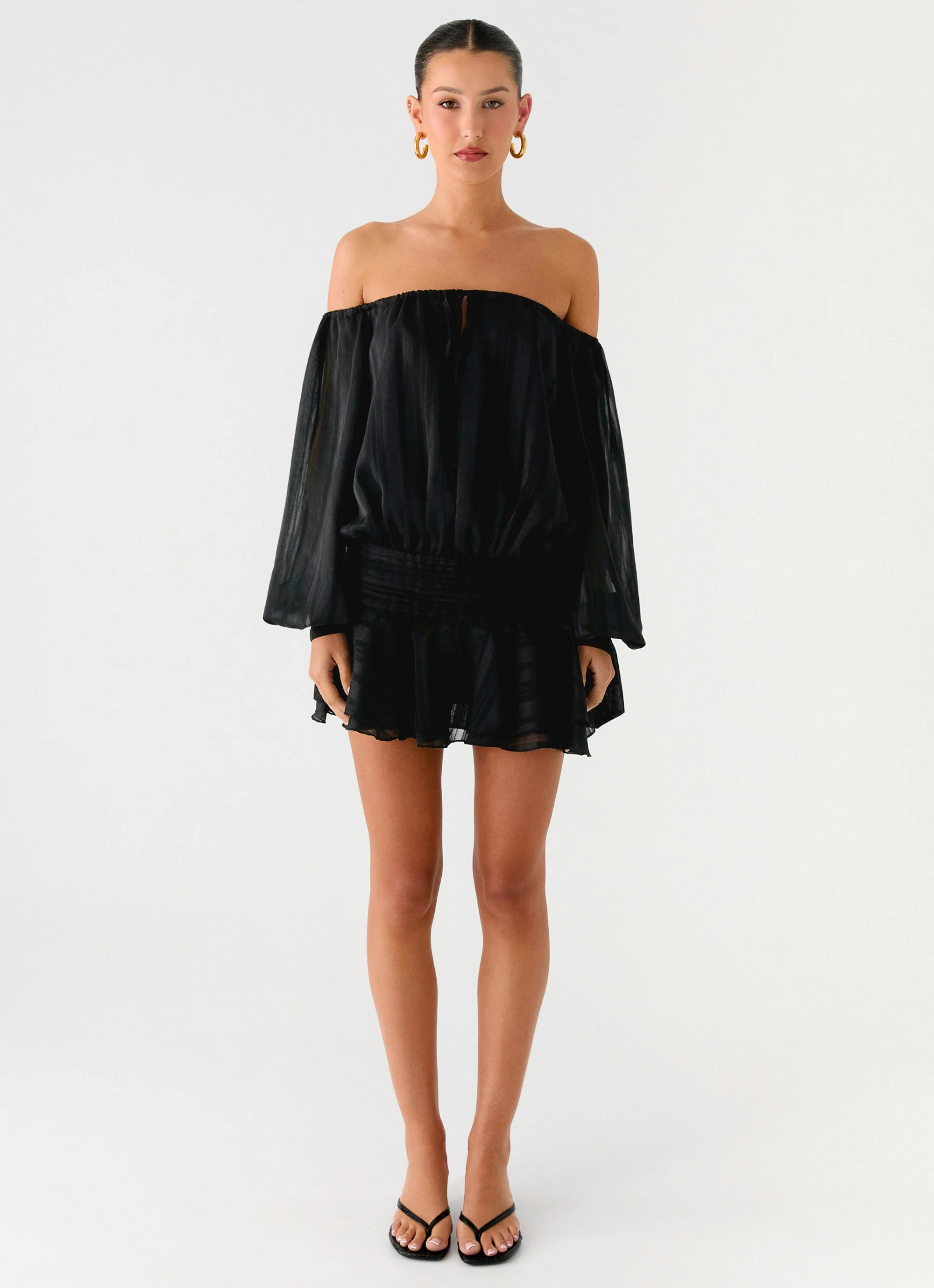 Eira Balloon Sleeve Mini Dress - Black