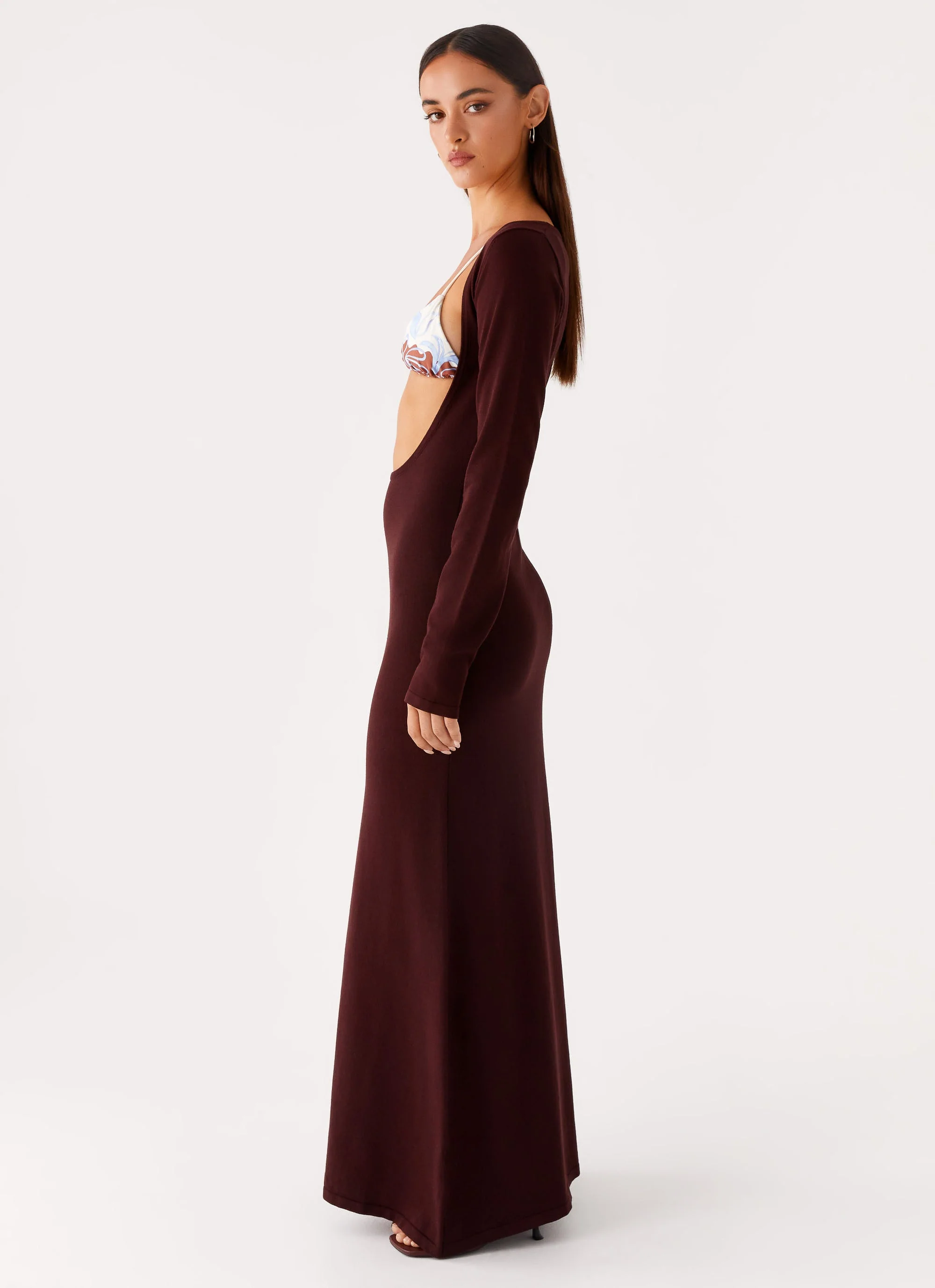 Adora Long Sleeve Knit Maxi Dress - Chocolate