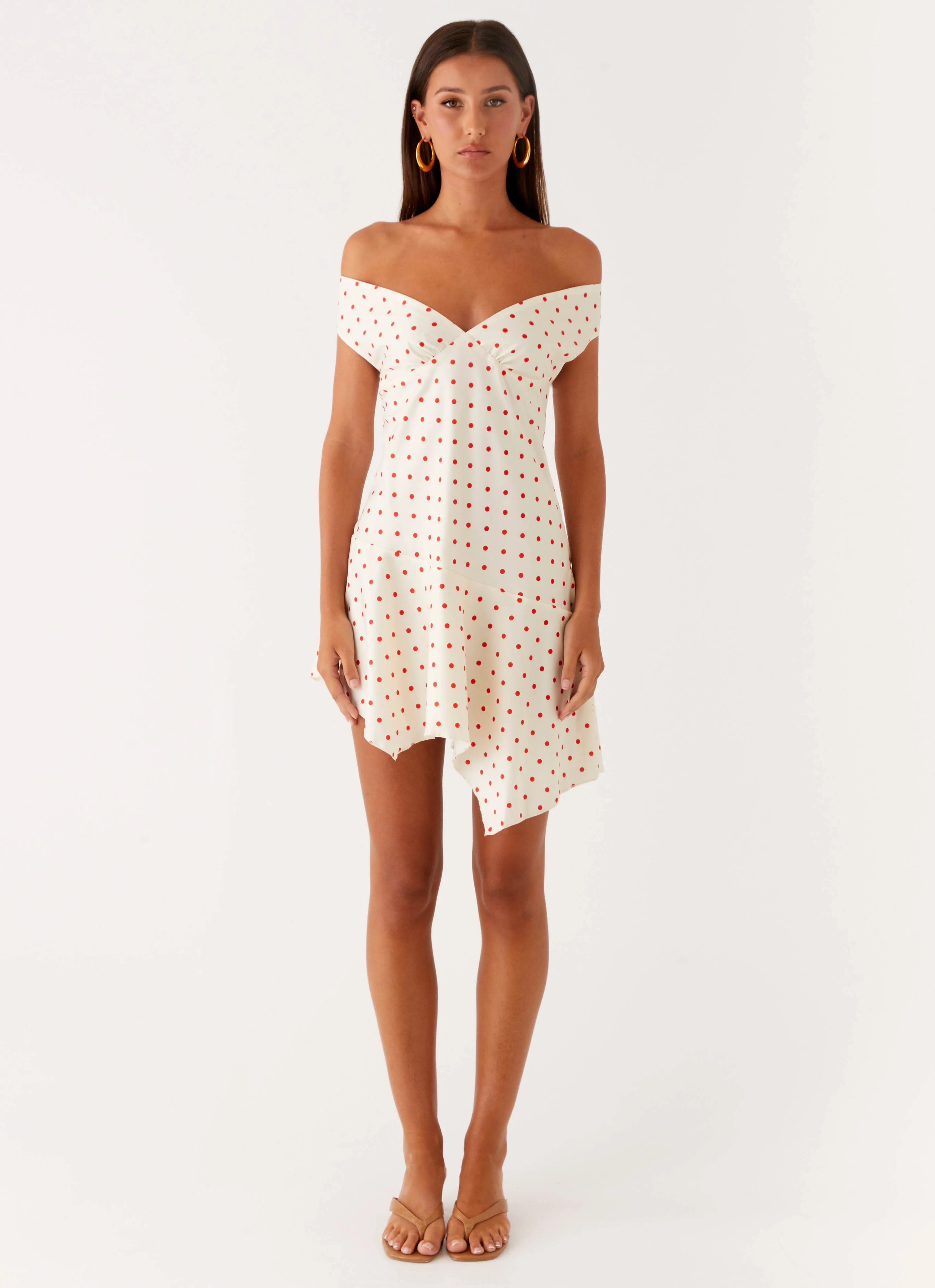 Alma Mini Dress - White Red Polka Dot