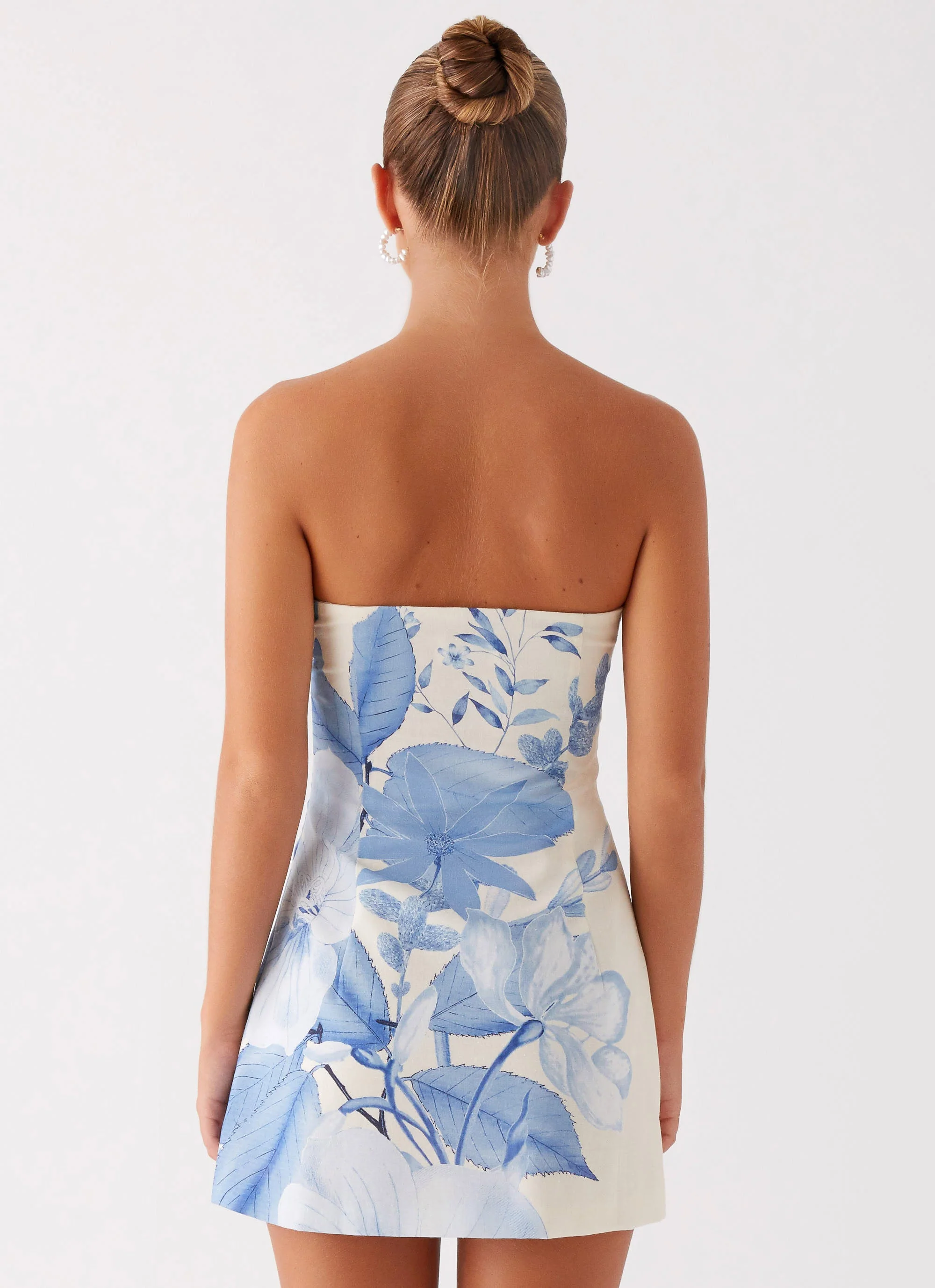Denby Strapless Mini Dress - Blue Floral Print