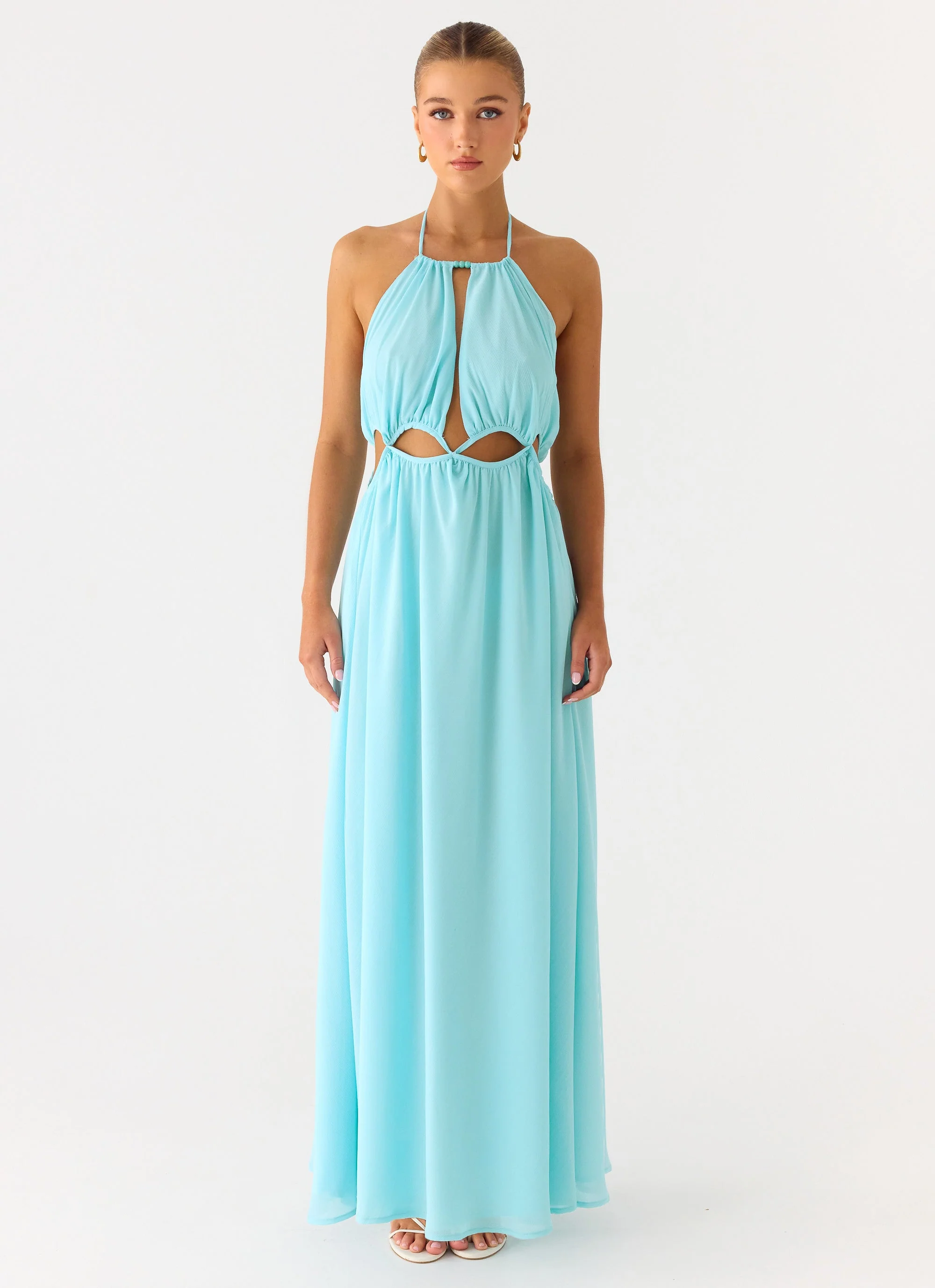 Ardenzelle Chiffon Halter Neck Maxi Dress - Turquoise