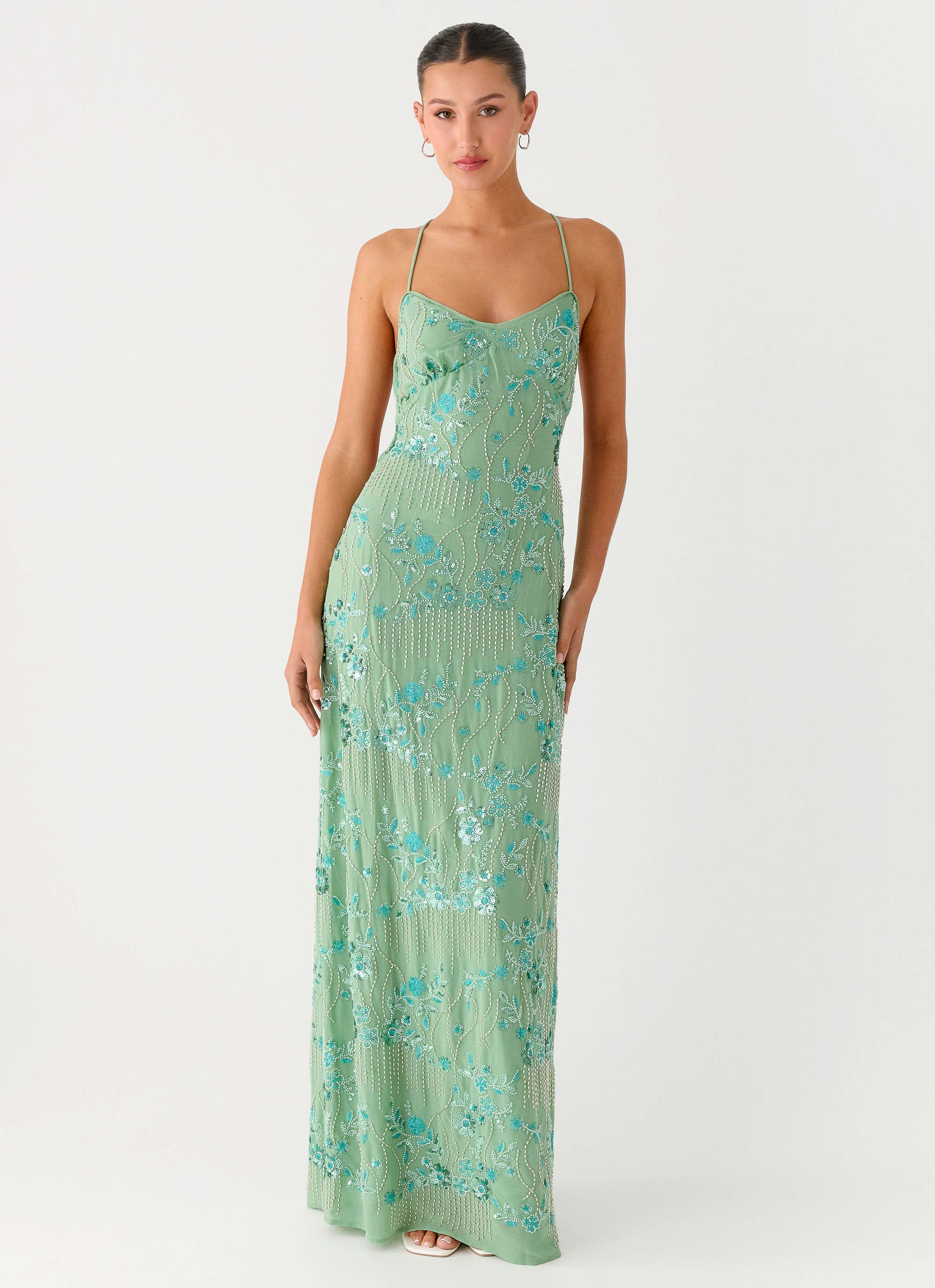 Vietta Sequin Cami Maxi Dress - Mint