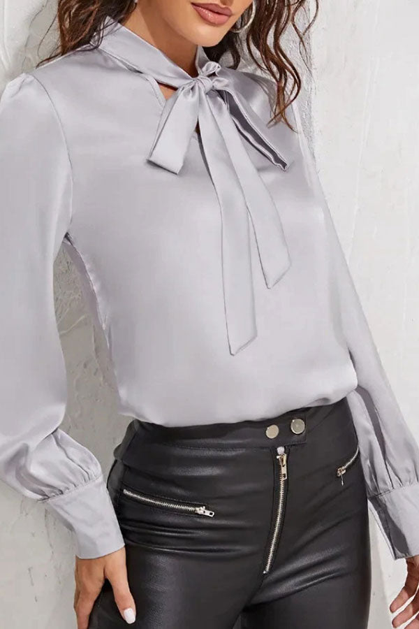 Gray String Tie Blouse