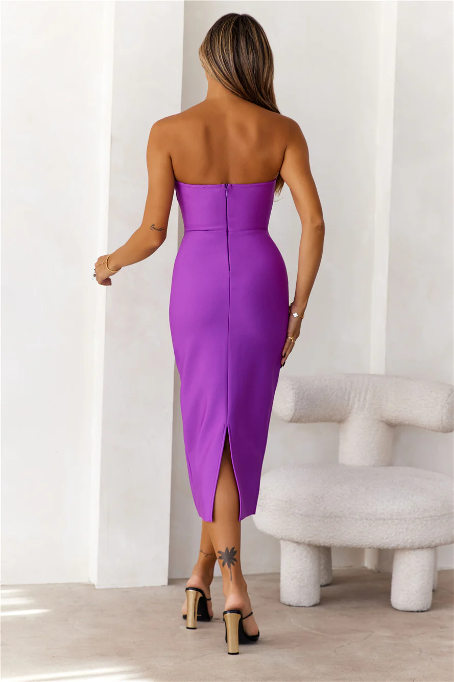 HELLO MOLLY Style Made Simple Strapless Bandage Midi Dress Purple
