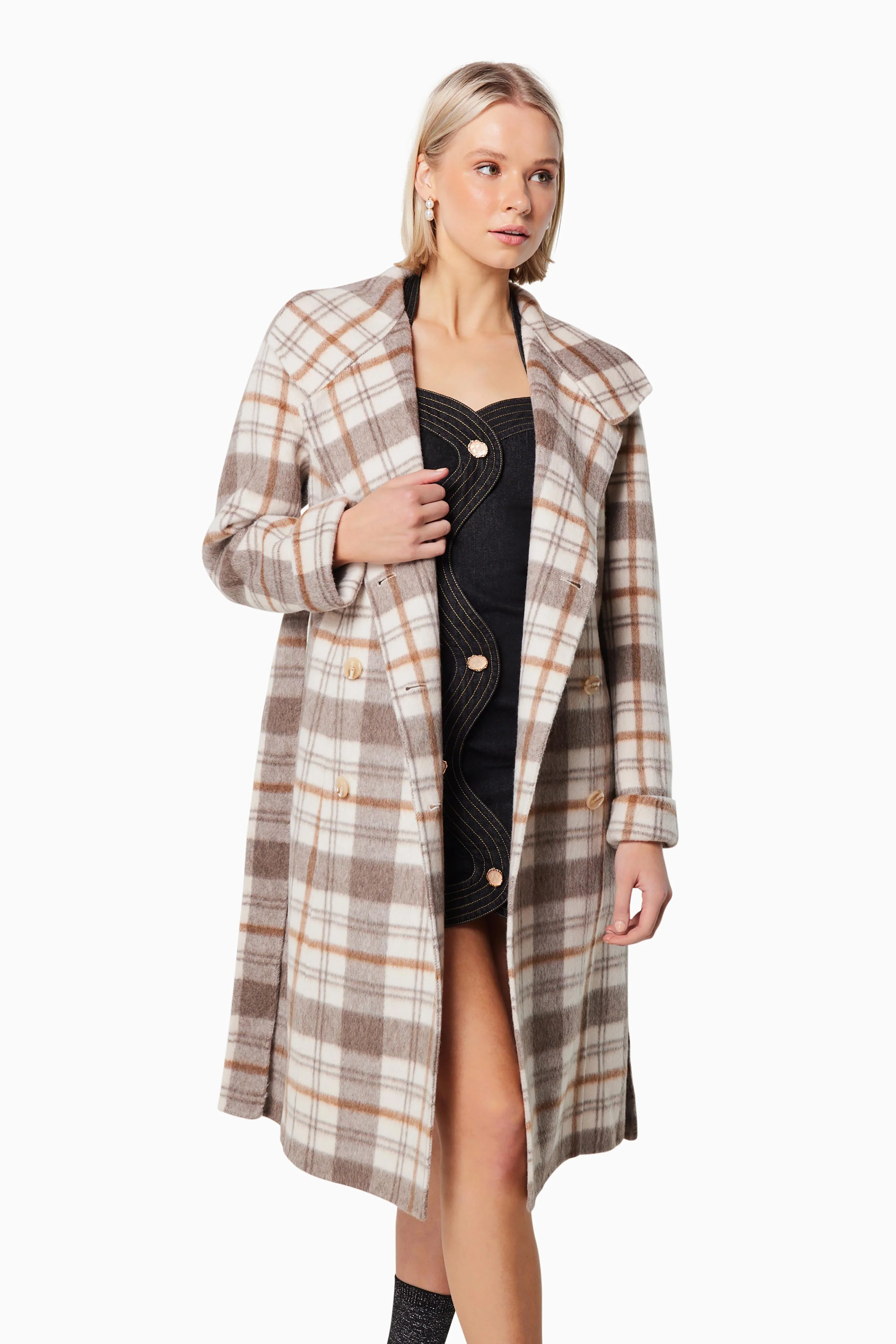 Colorado Midi Coat In Ivory Check