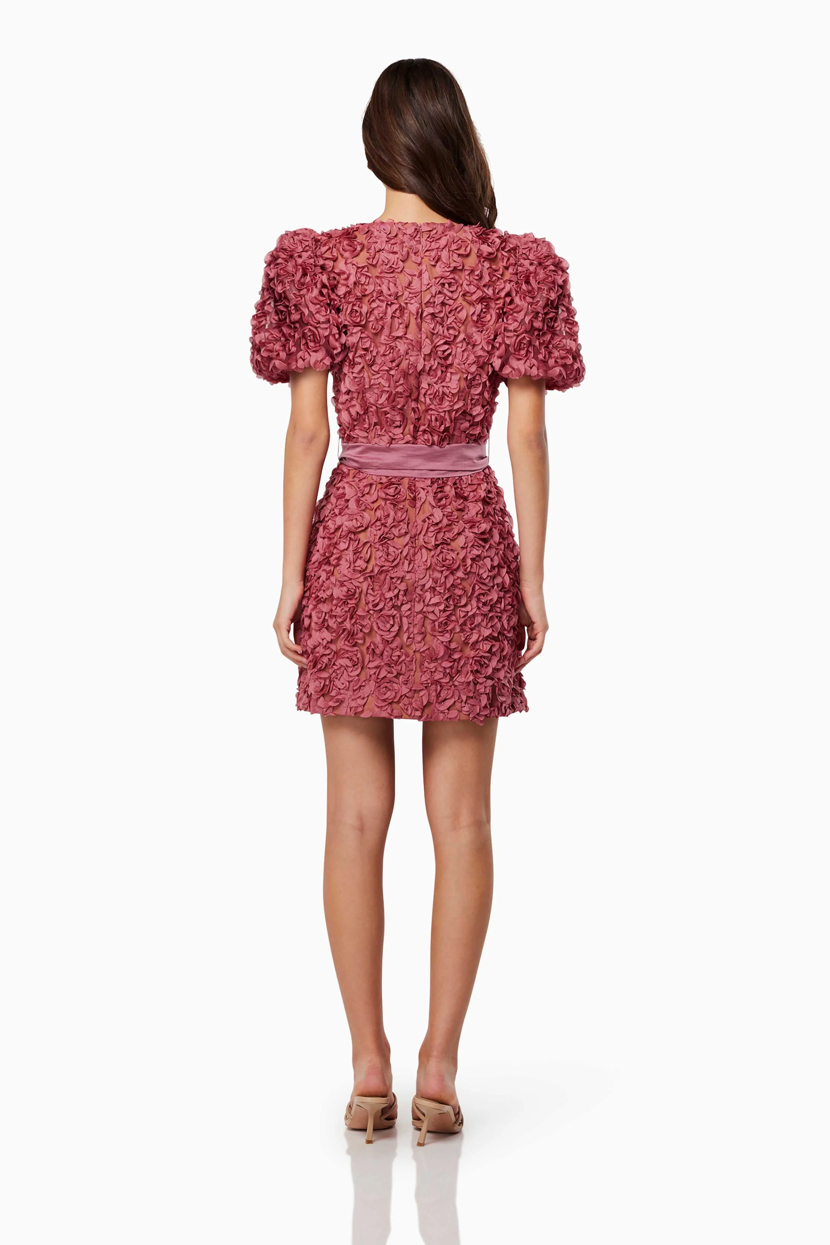 Adoration Short Puffed Sleeve Mini Dress In Pink