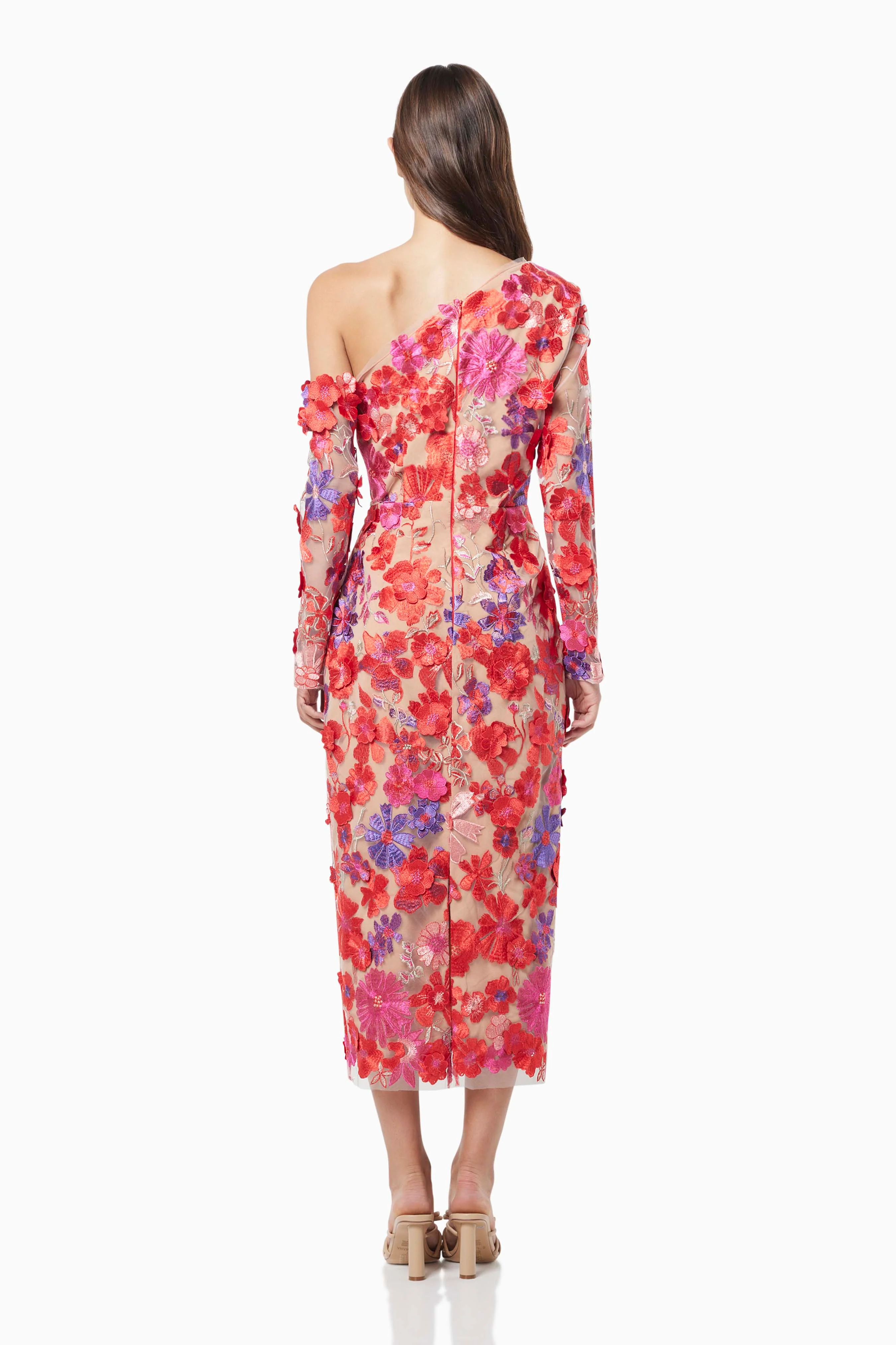 Electric 3D Floral Midi Dress