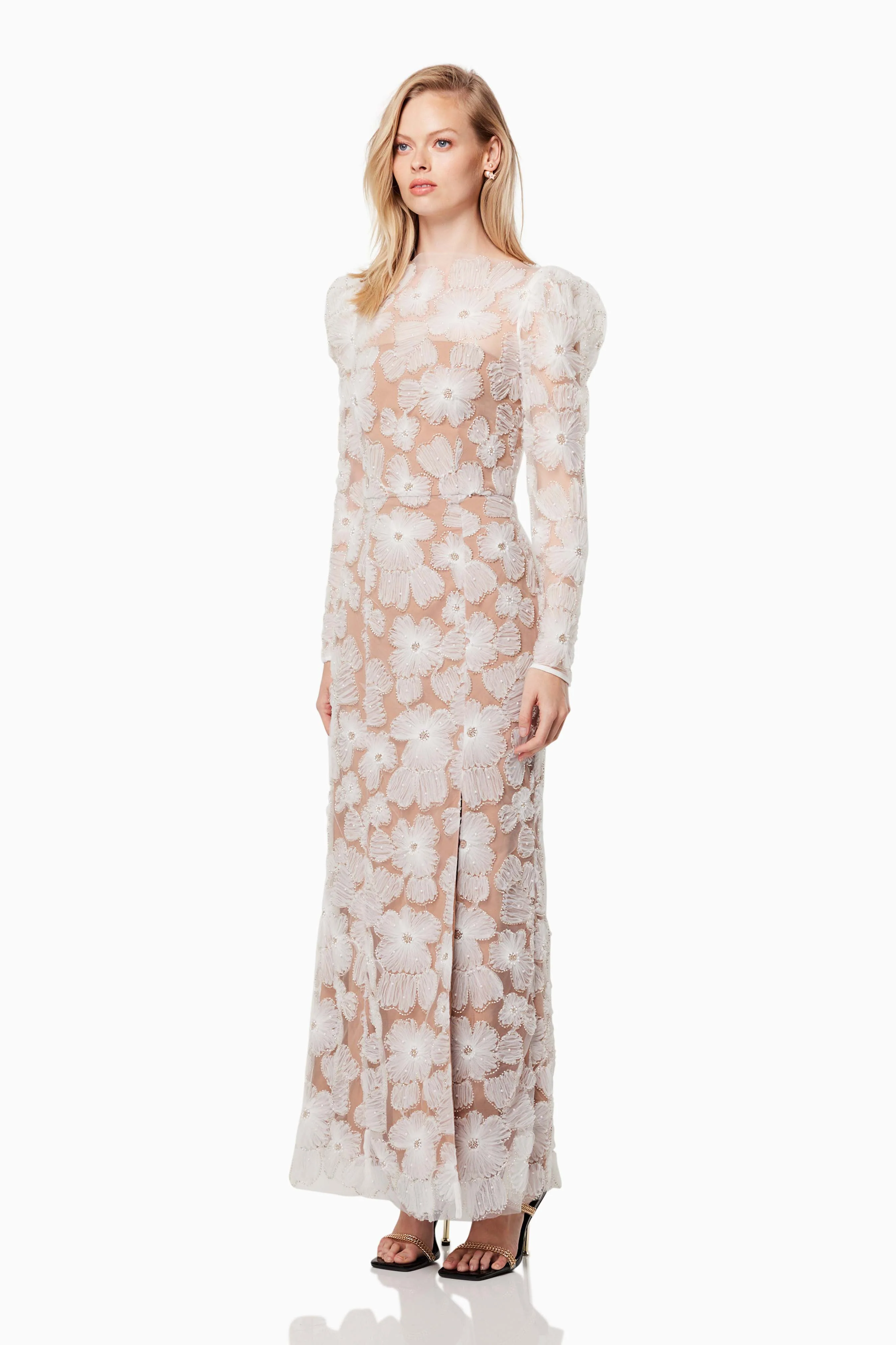 Darcy Puffed Shoulder Maxi Gown In White