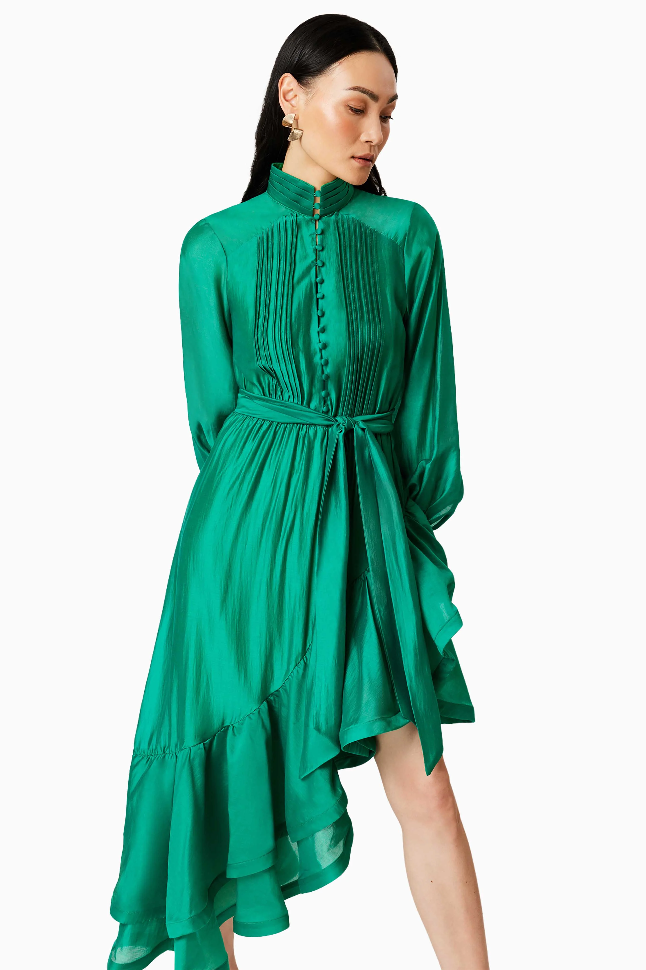 Honeymoon Long Sleeve Maxi Dress In Green