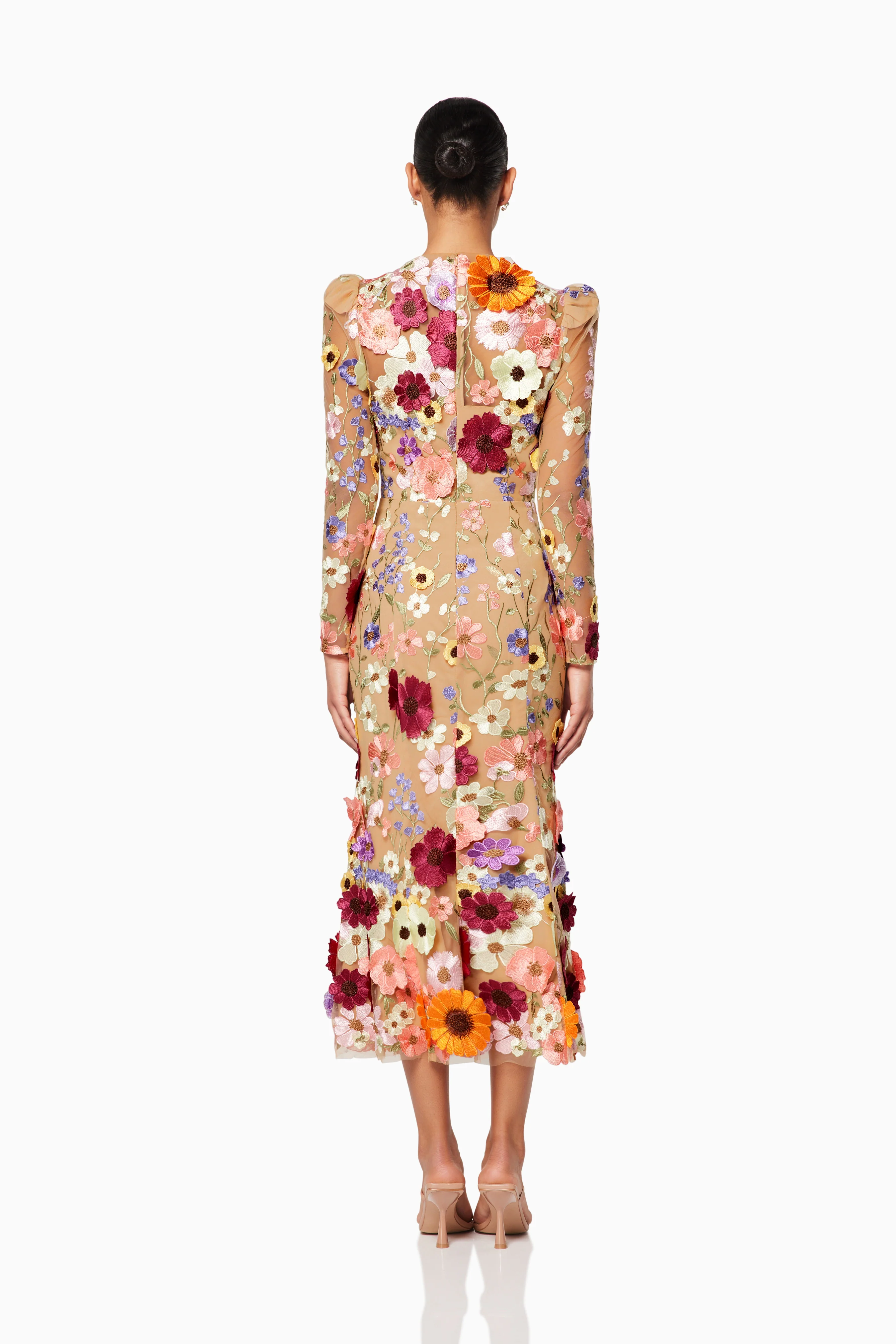 Shannon 3D Floral Midi Dress In Pink