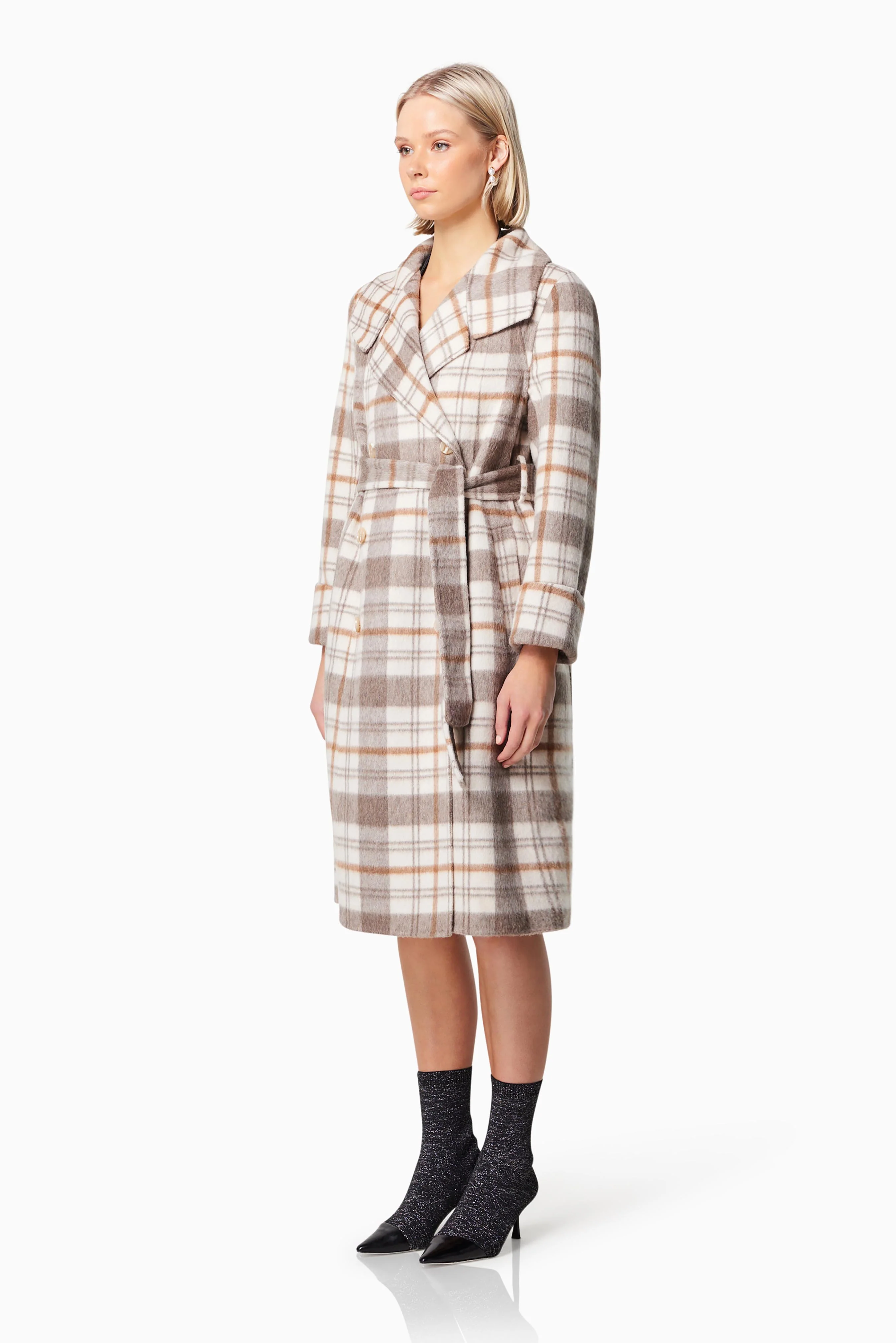 Colorado Midi Coat In Ivory Check