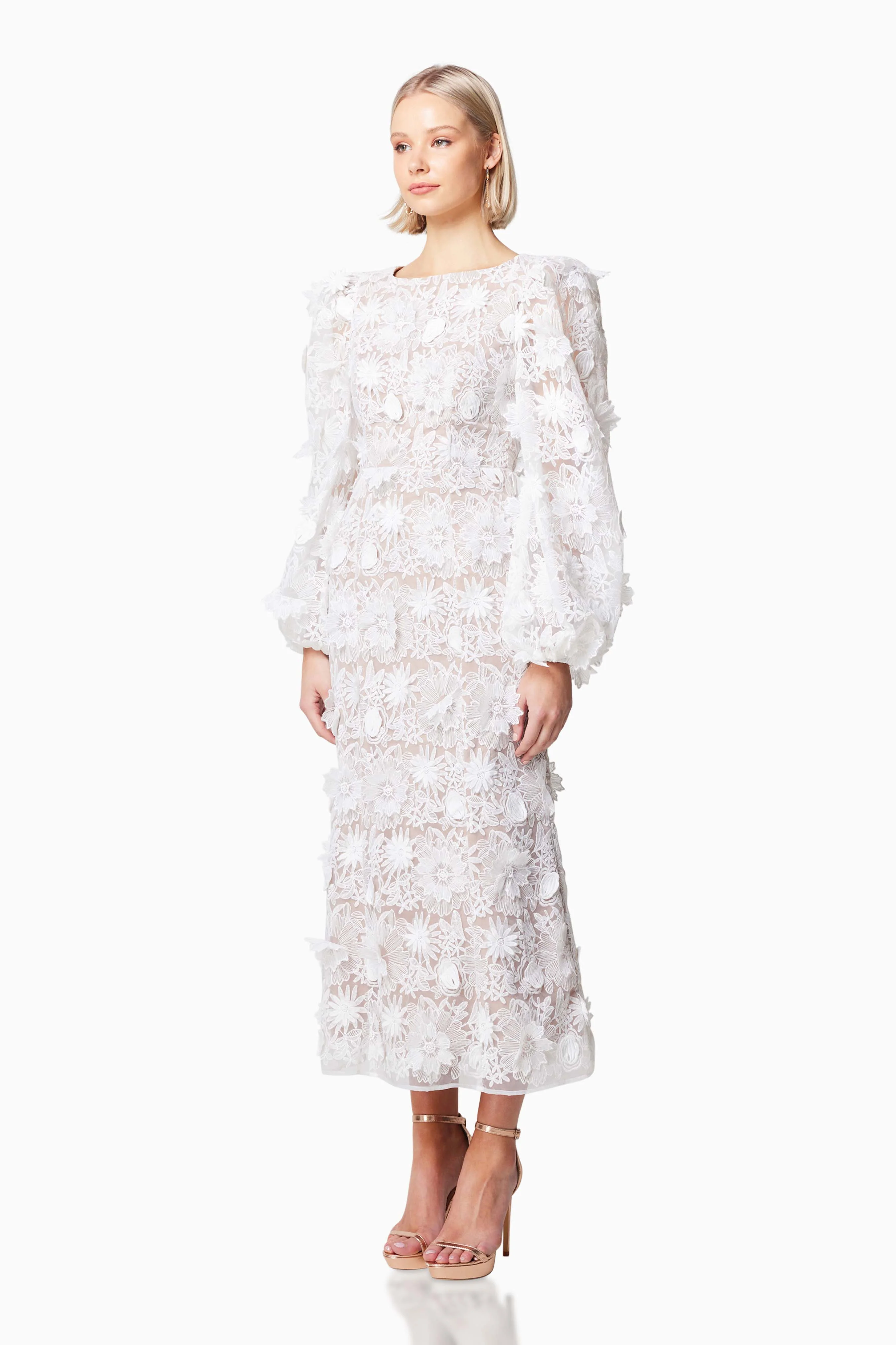 Tranquility 3D Floral Maxi Dress In White
