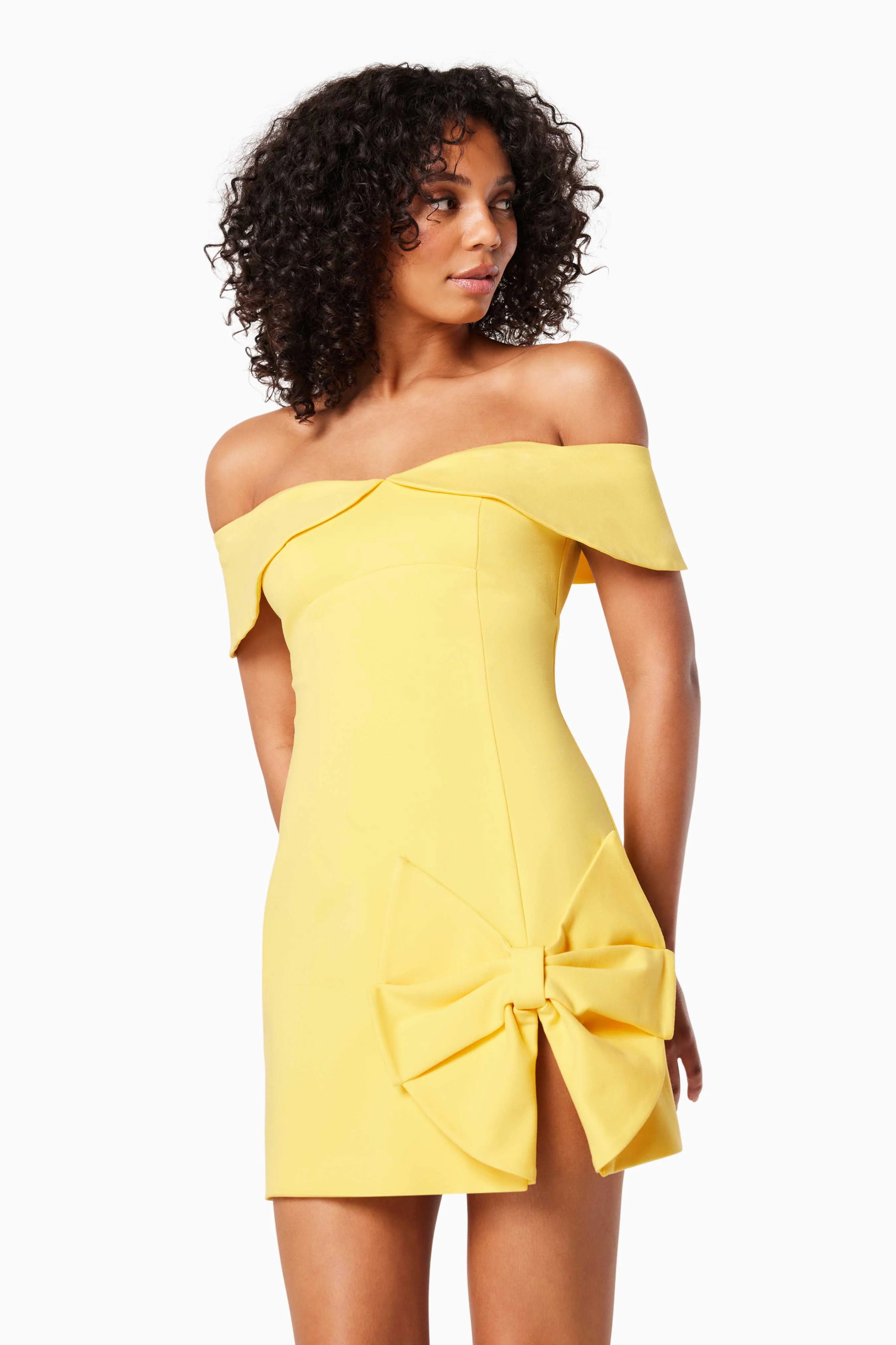 Cadence Off The Shoulder Mini Dress In Yellow