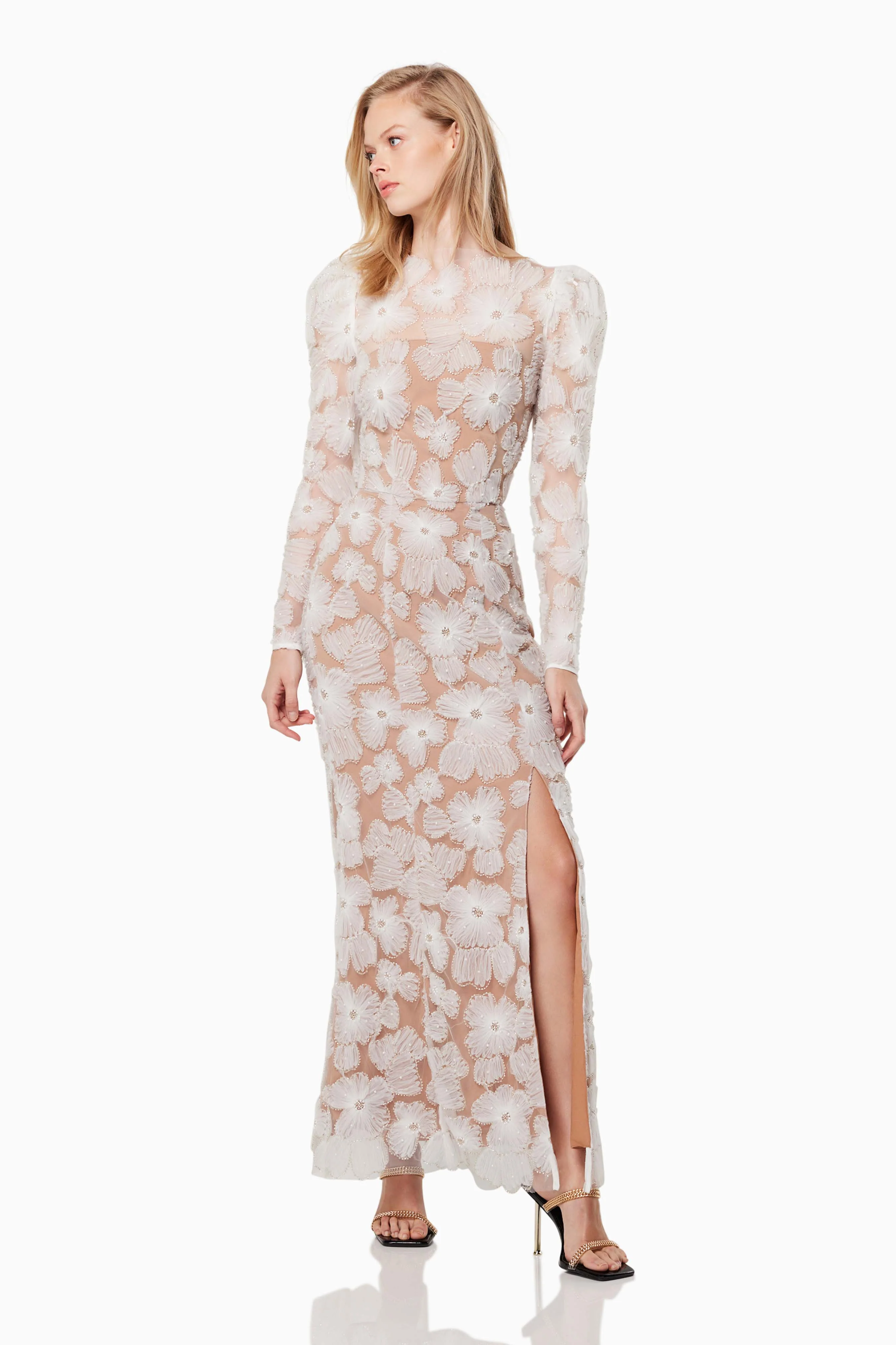Darcy Puffed Shoulder Maxi Gown In White