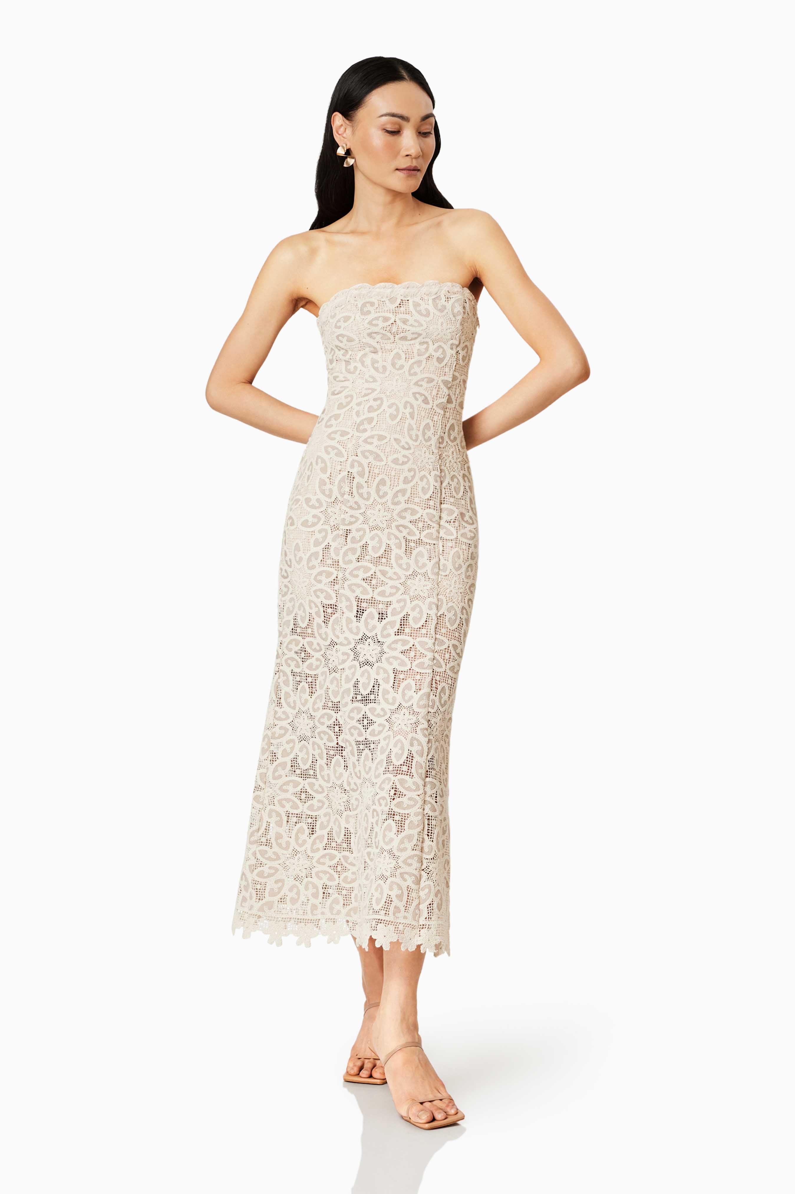 Dreamer Lace Midi Dress In Ivory
