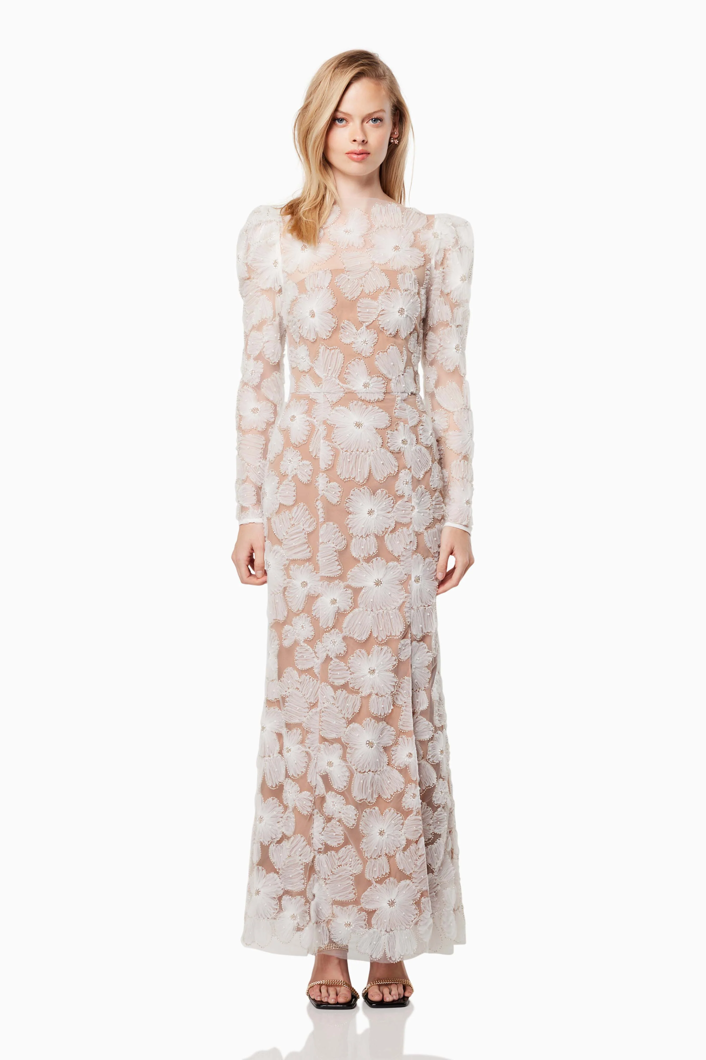 Darcy Puffed Shoulder Maxi Gown In White