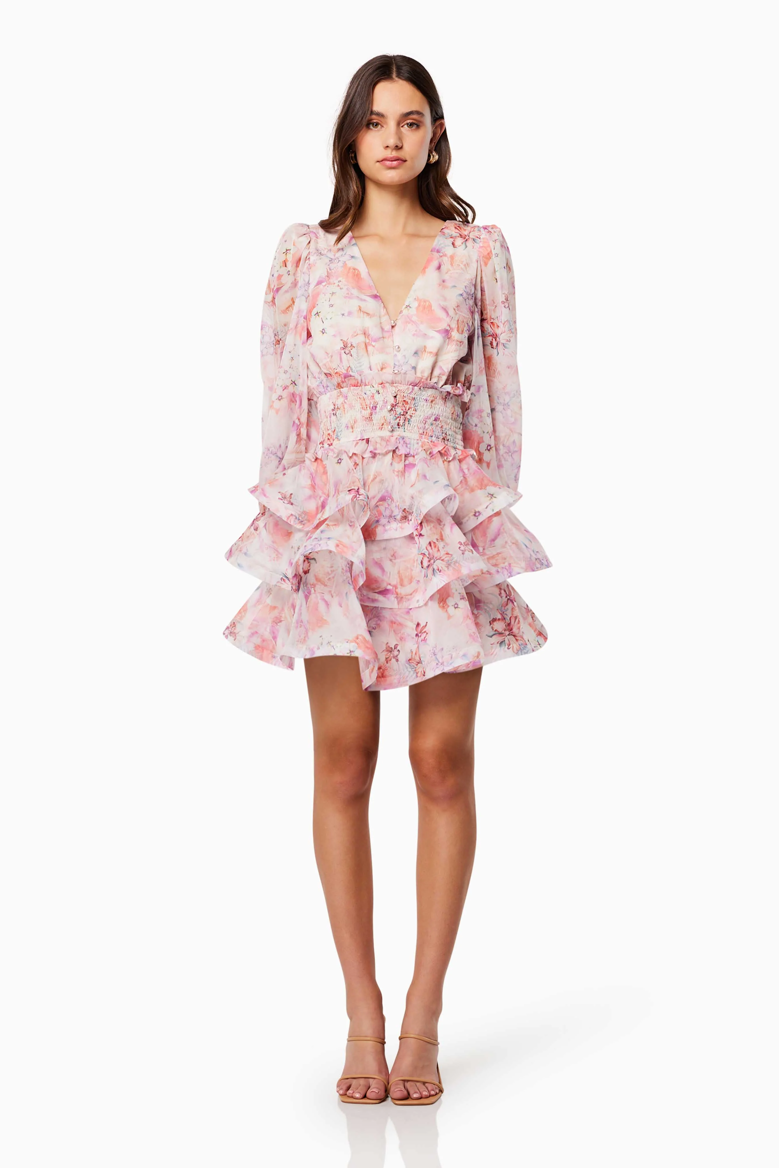 Lovebird Ruffled Tiered Mini Dress In Multi