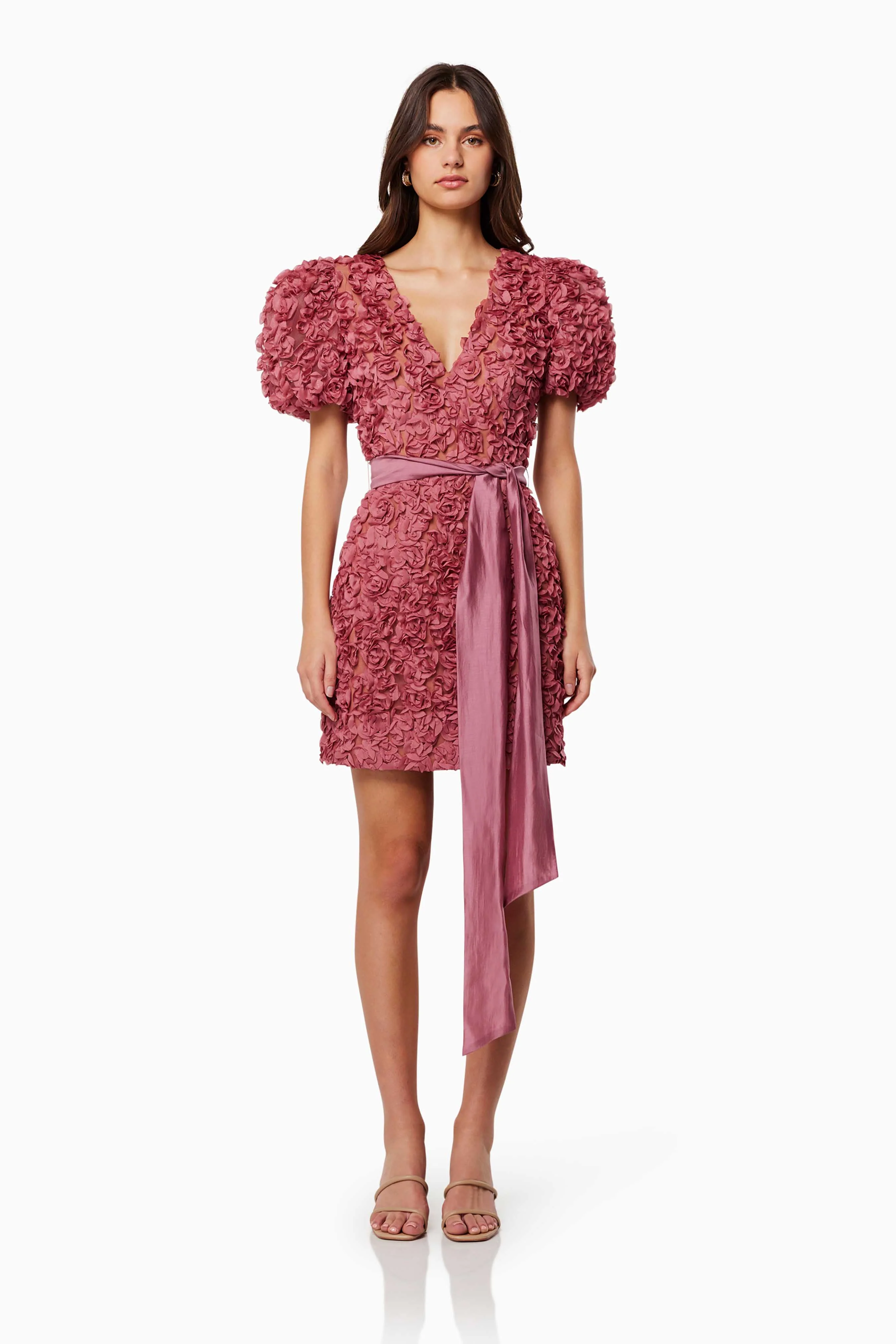 Adoration Short Puffed Sleeve Mini Dress In Pink