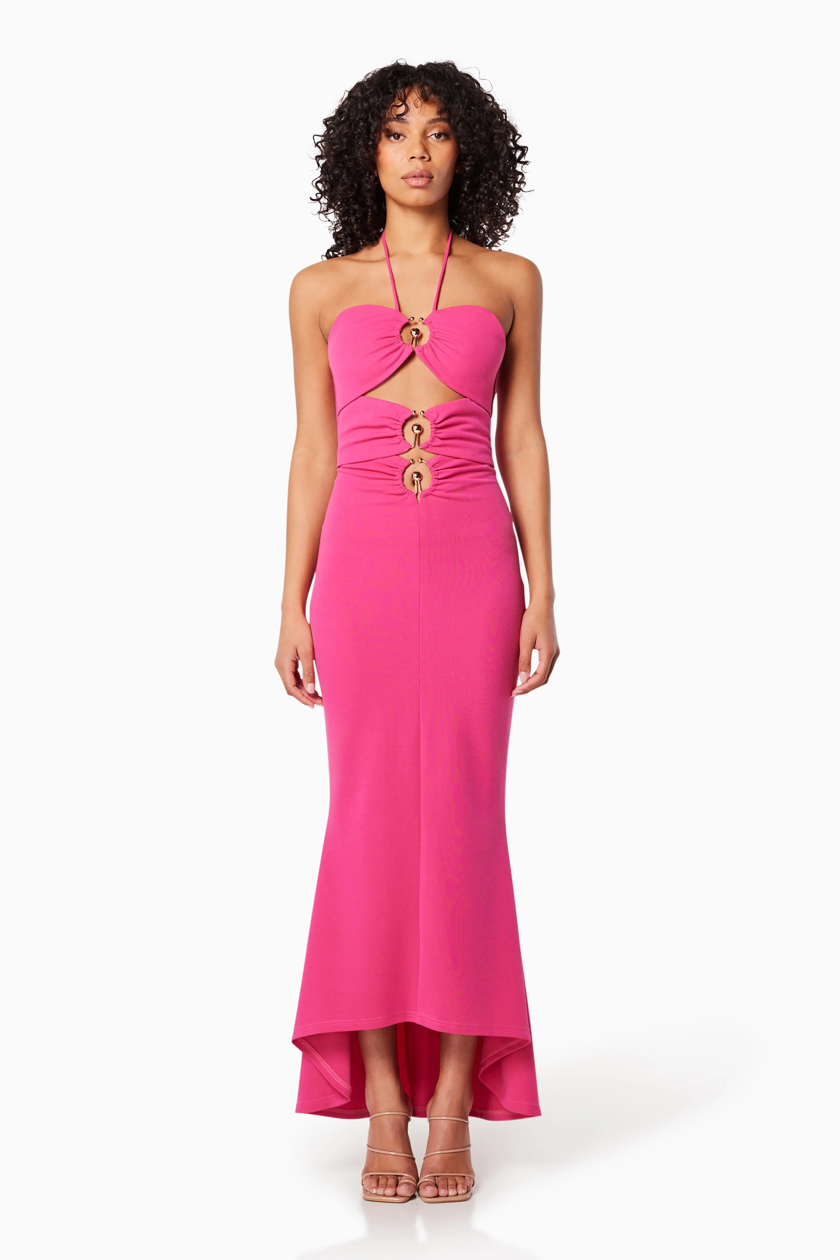 Lillie Halter Neck Maxi Dress In Pink