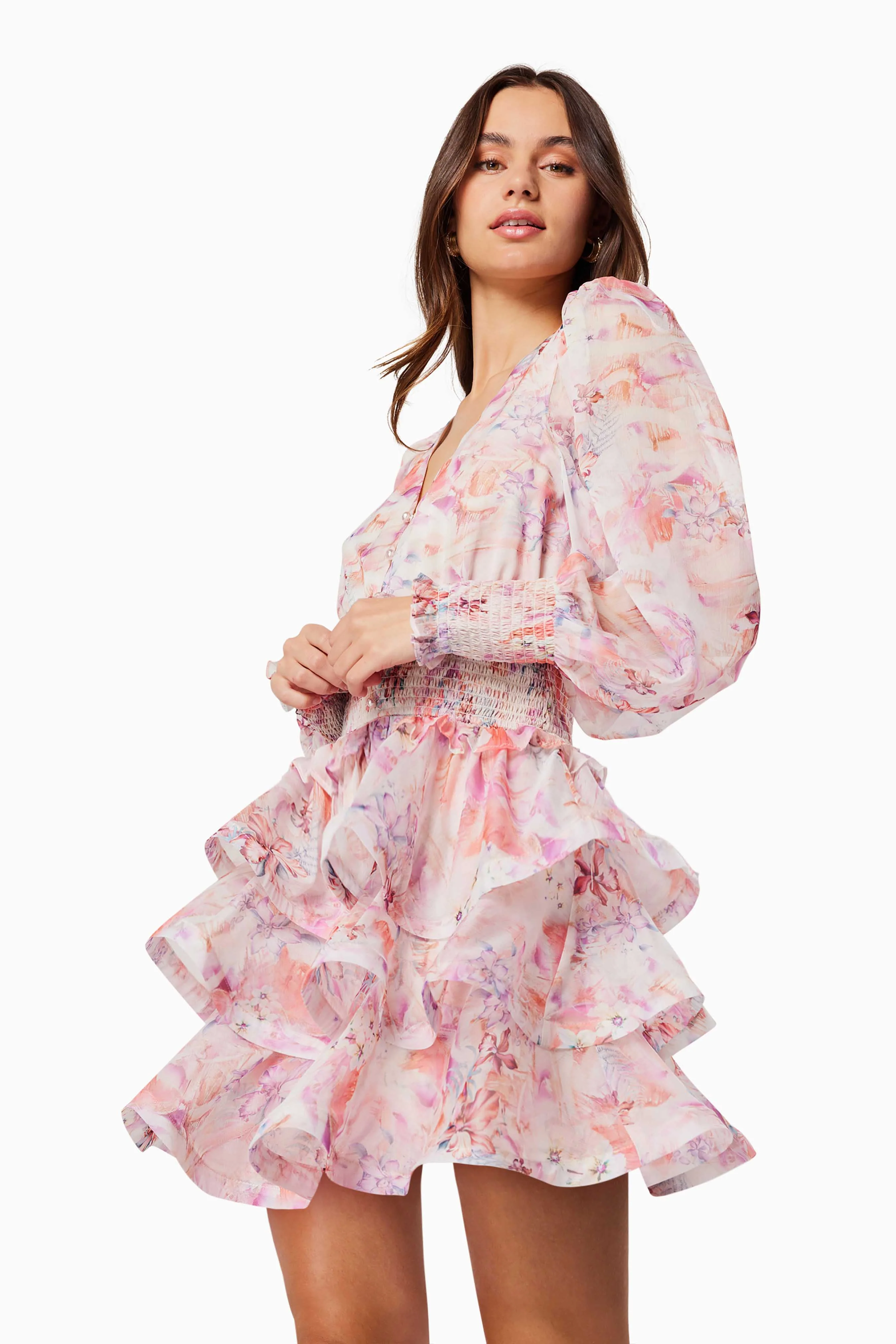 Lovebird Ruffled Tiered Mini Dress In Multi