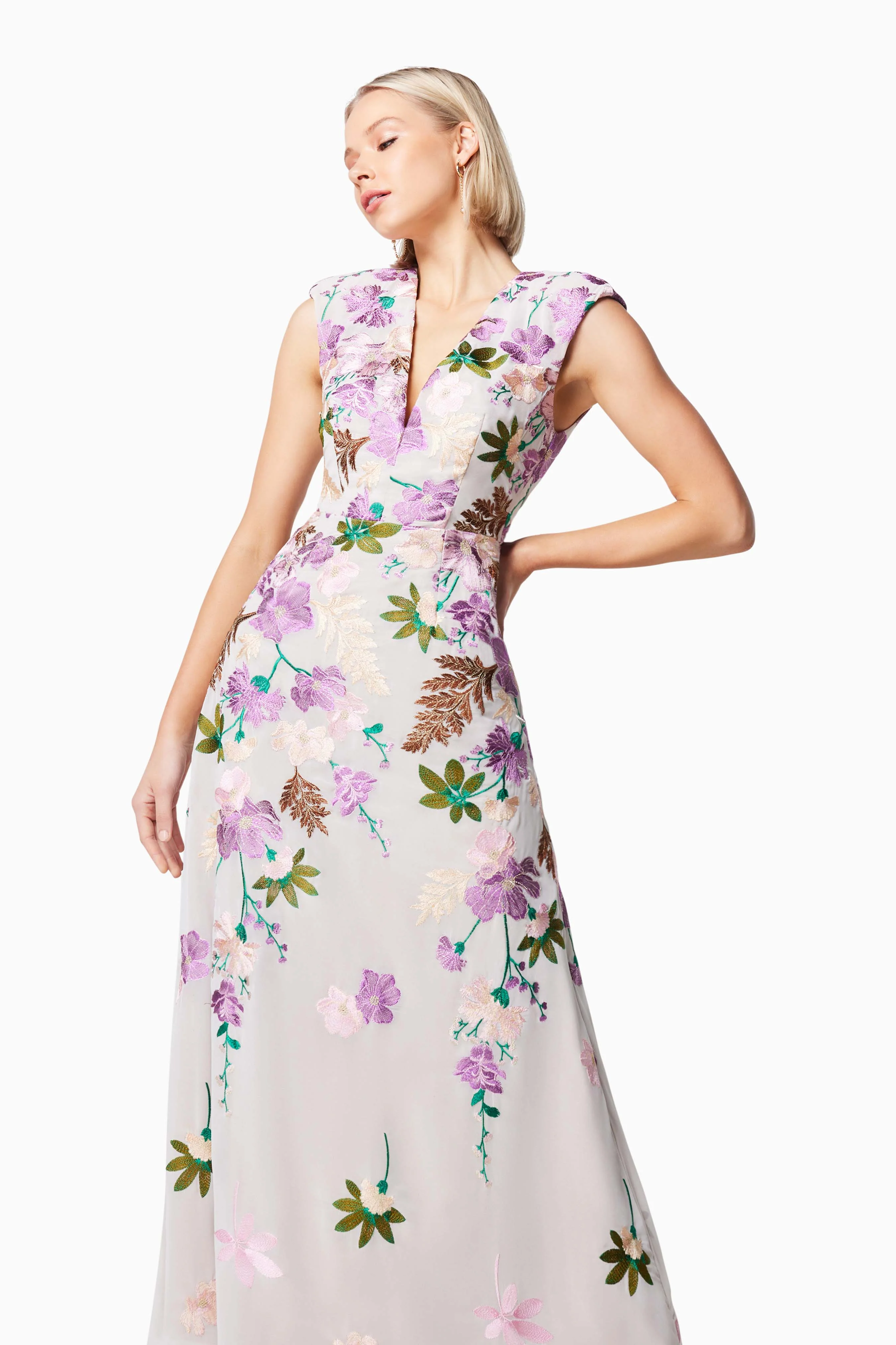 Venetian Floral Maxi Dress In Purple