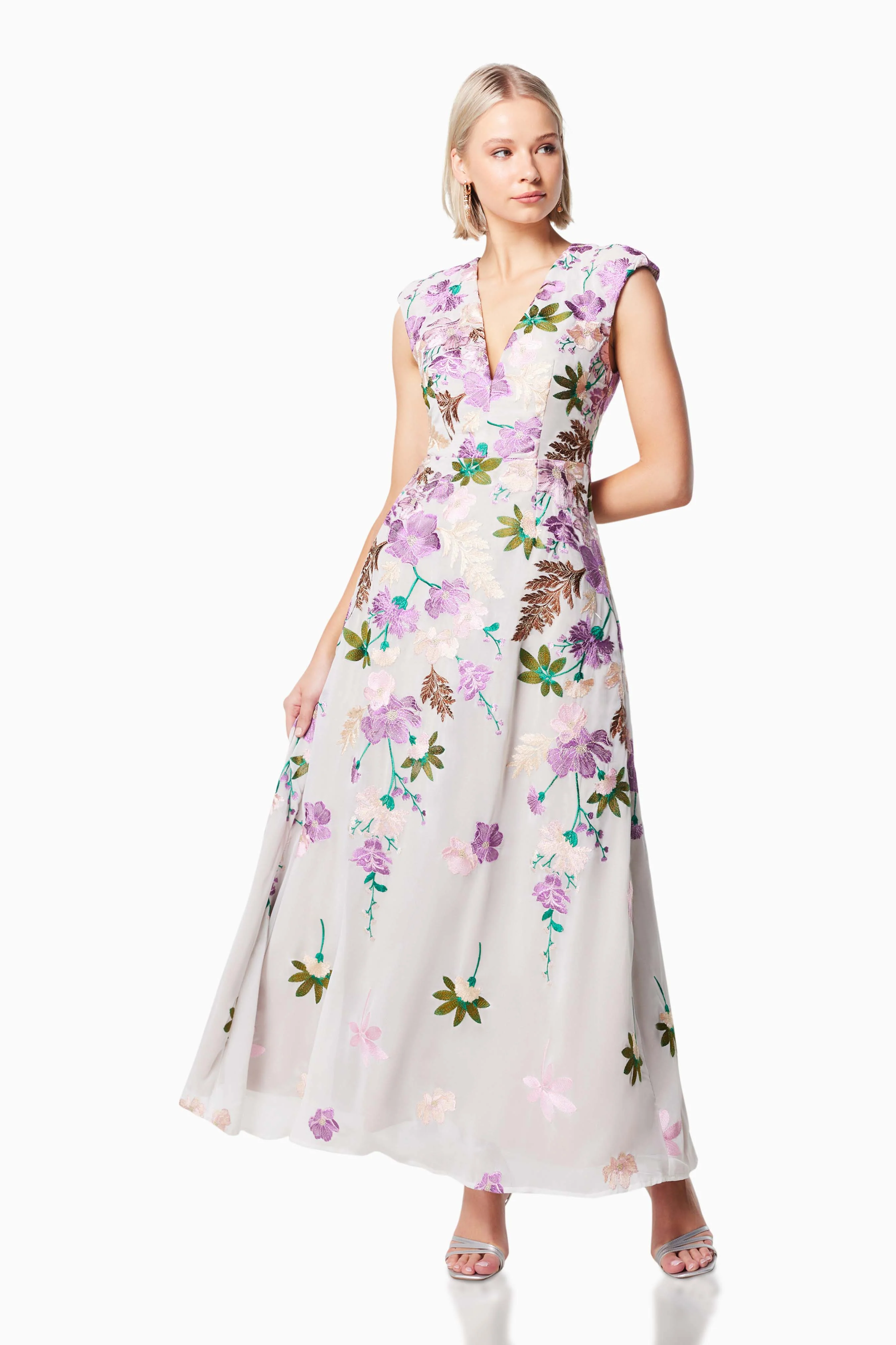 Venetian Floral Maxi Dress In Purple