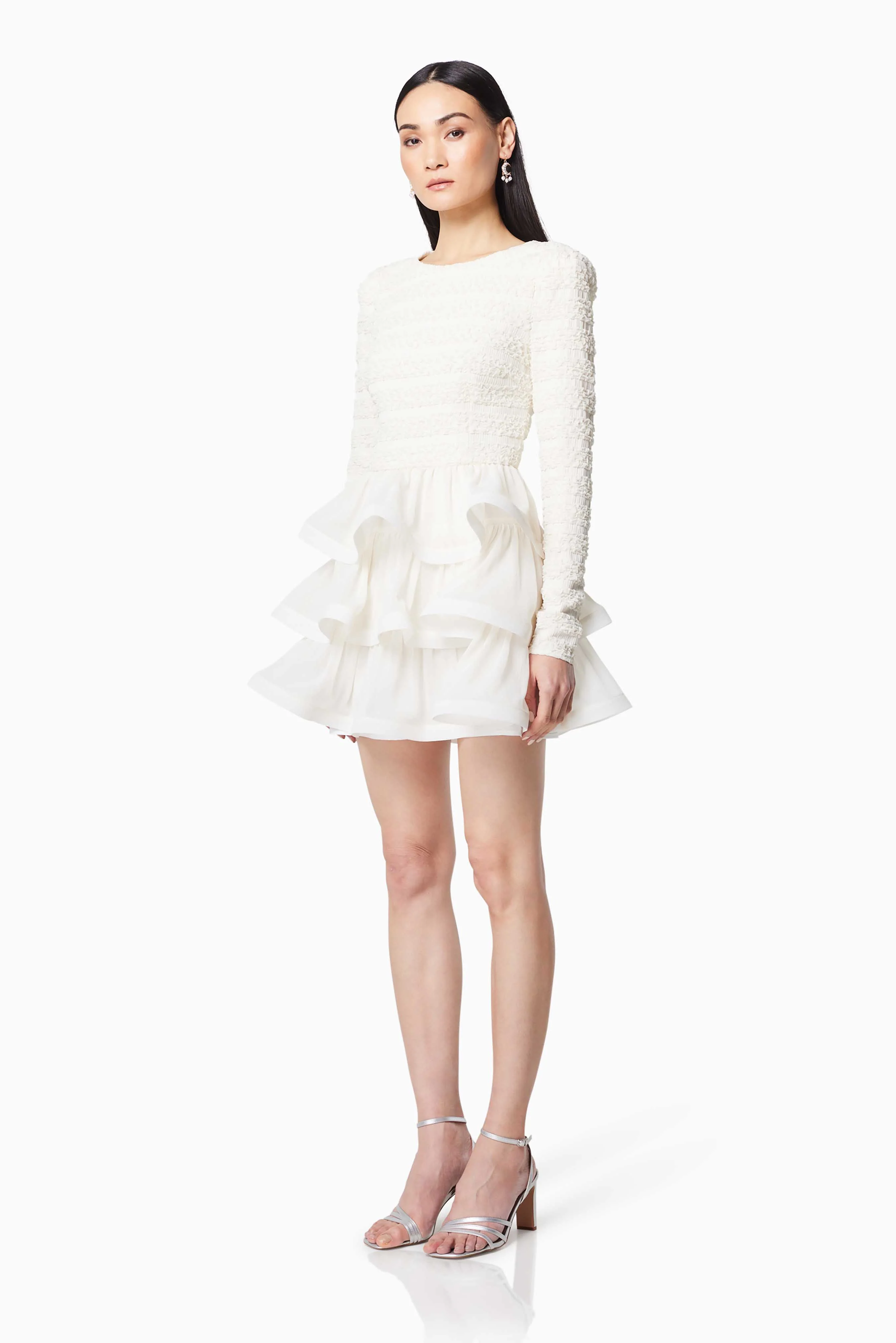Sophisticate Ruffled Long Sleeved Mini Dress In White