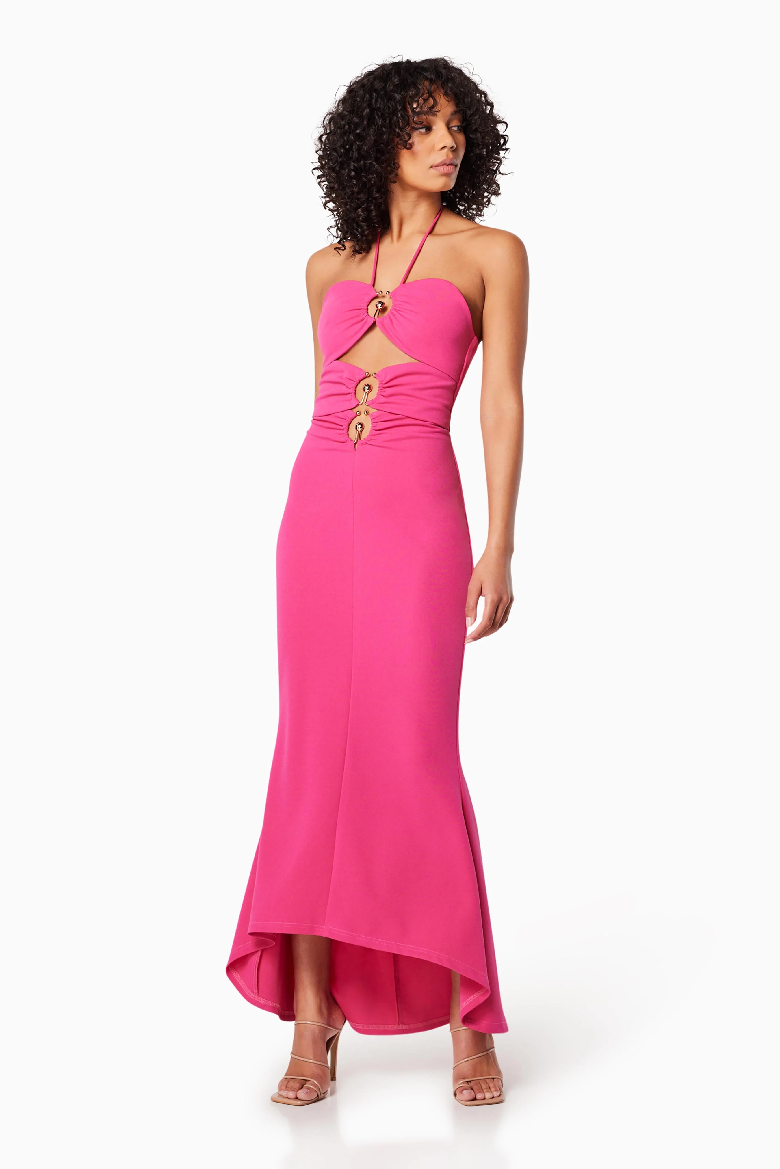 Lillie Halter Neck Maxi Dress In Pink