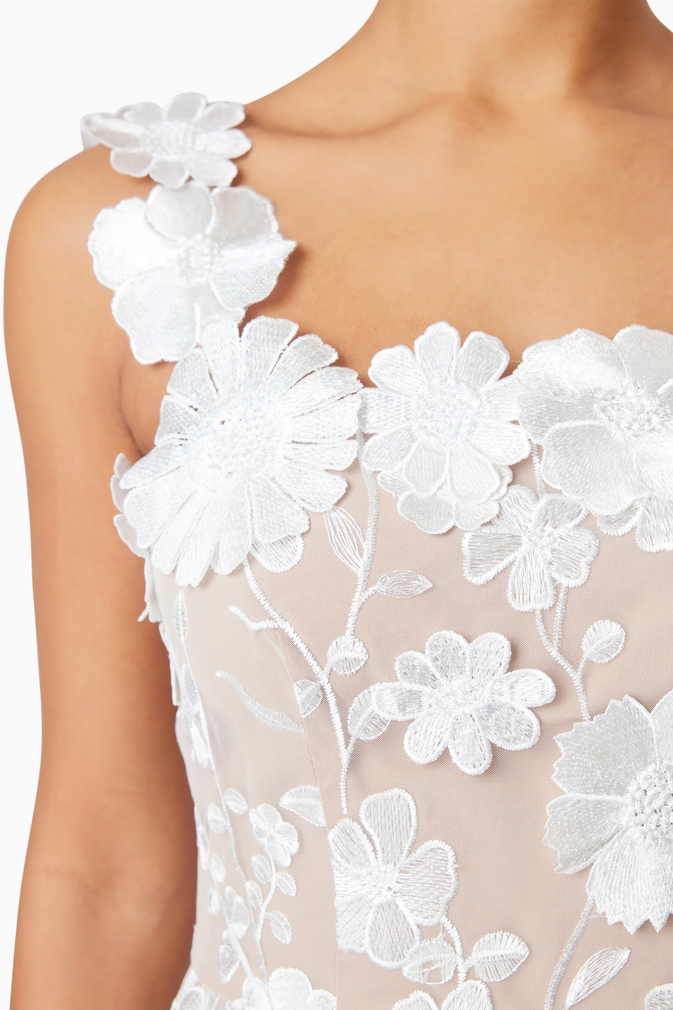 Moana Floral Embellished Mini Dress in White
