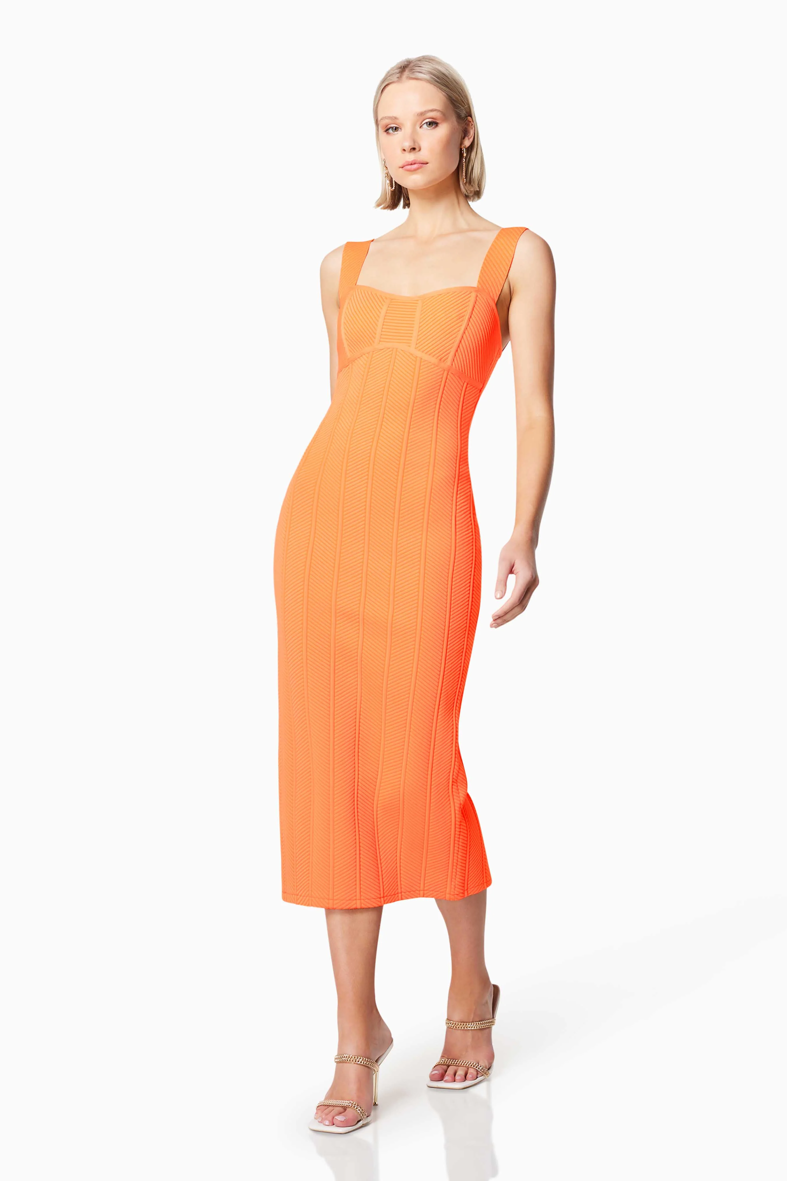 Sterling Textured Midi Dress In Orange