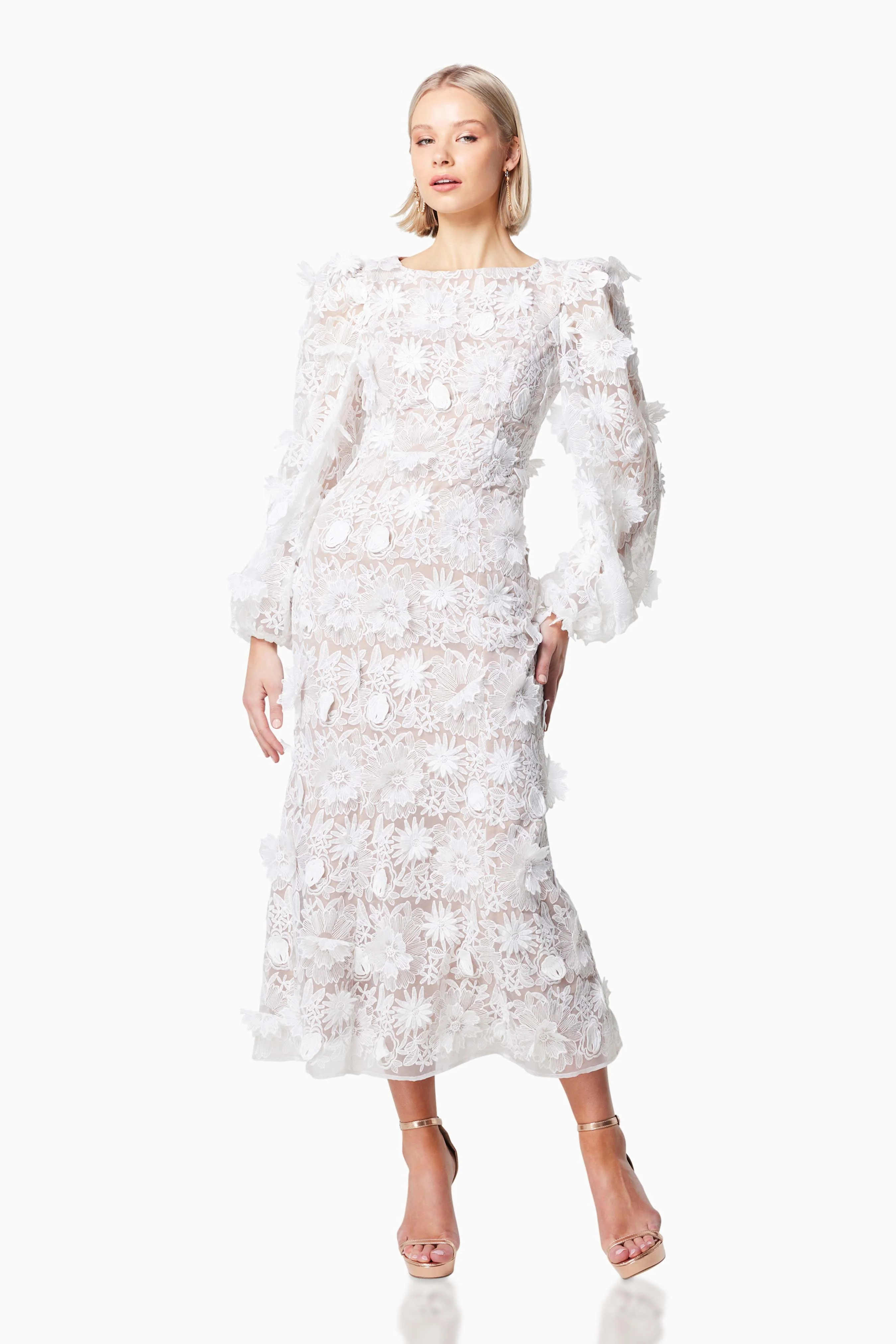 Tranquility 3D Floral Maxi Dress In White