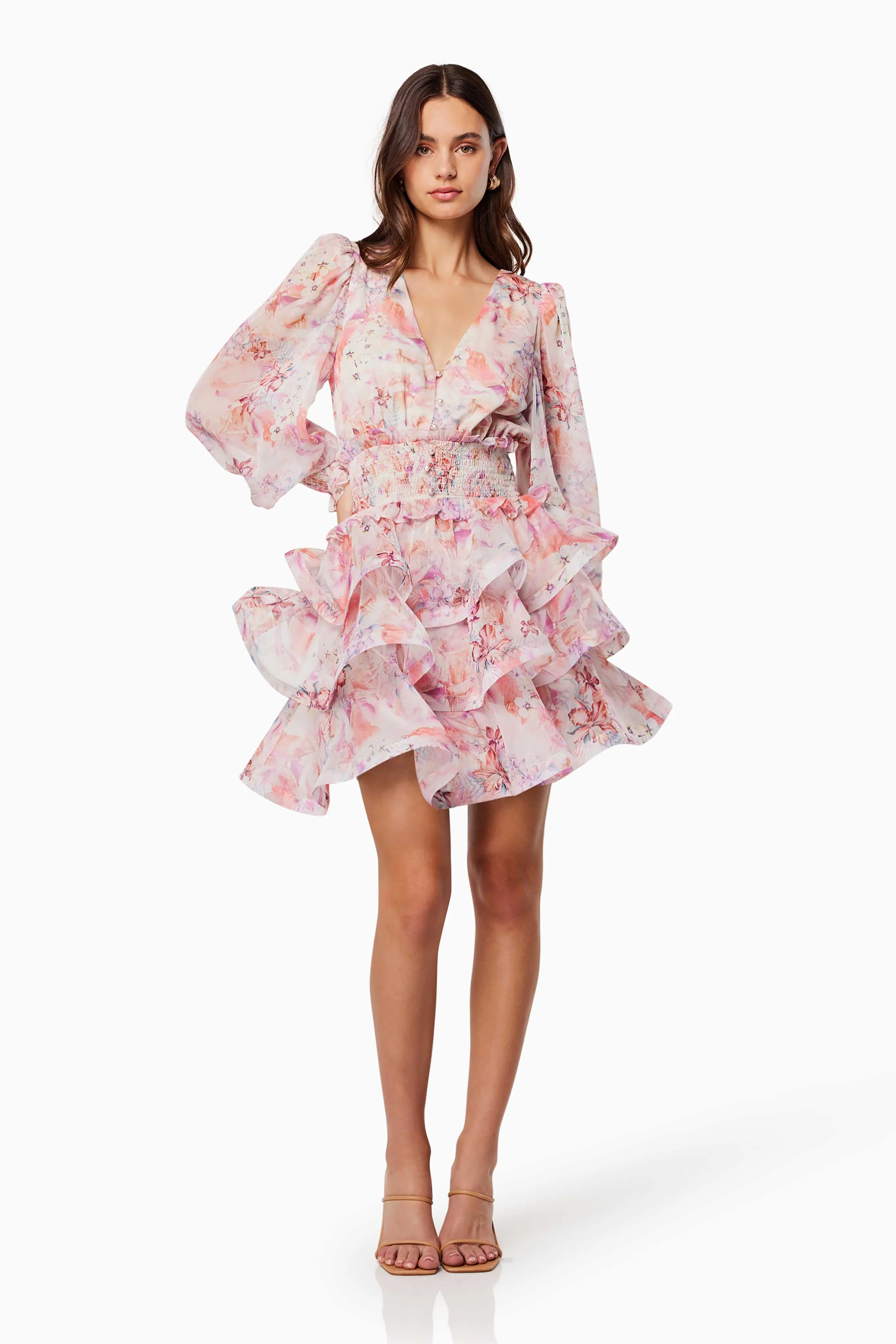 Lovebird Ruffled Tiered Mini Dress In Multi