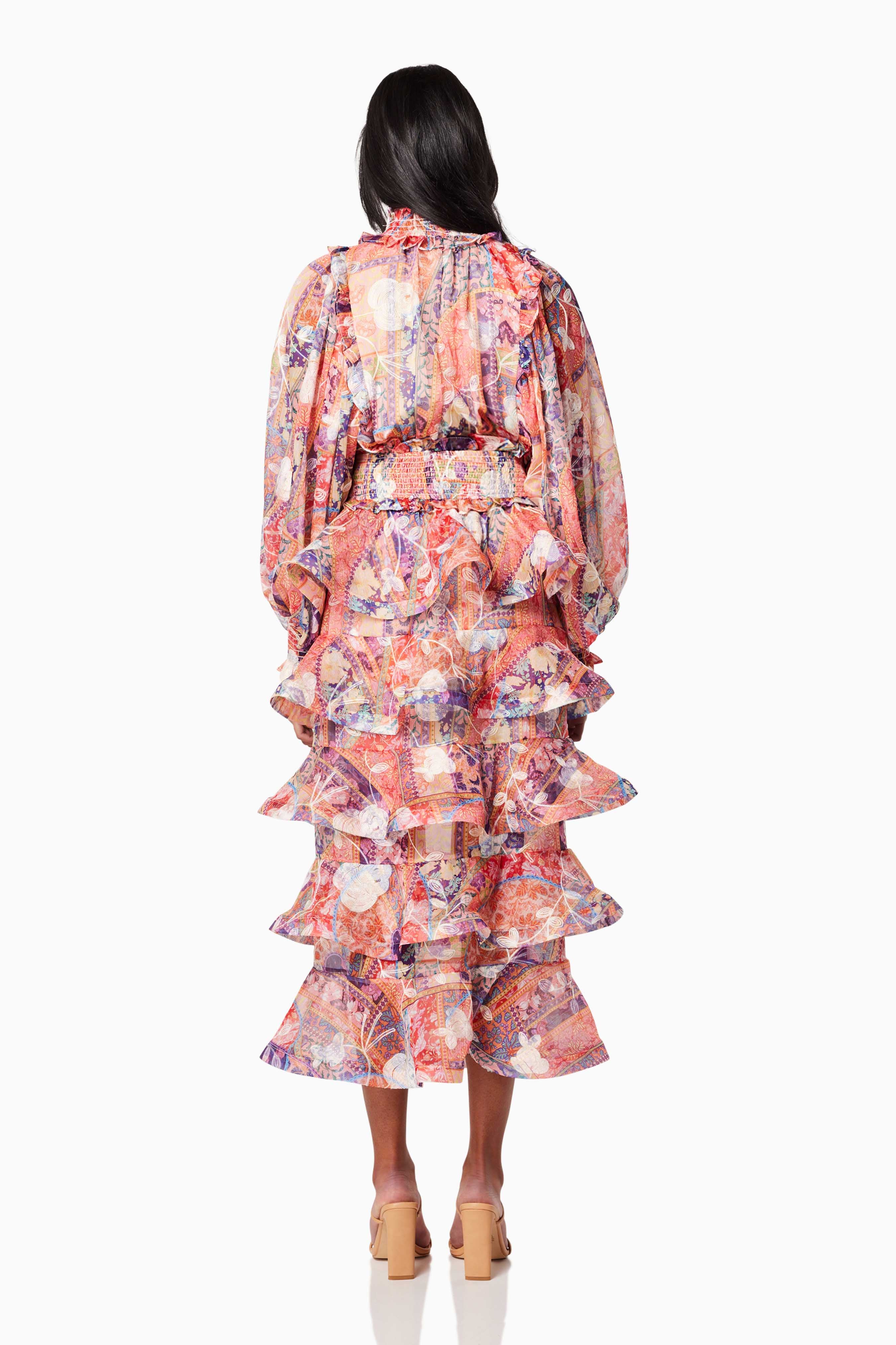 Coachella Sheer Long Sleeve Midi Dress In Orange