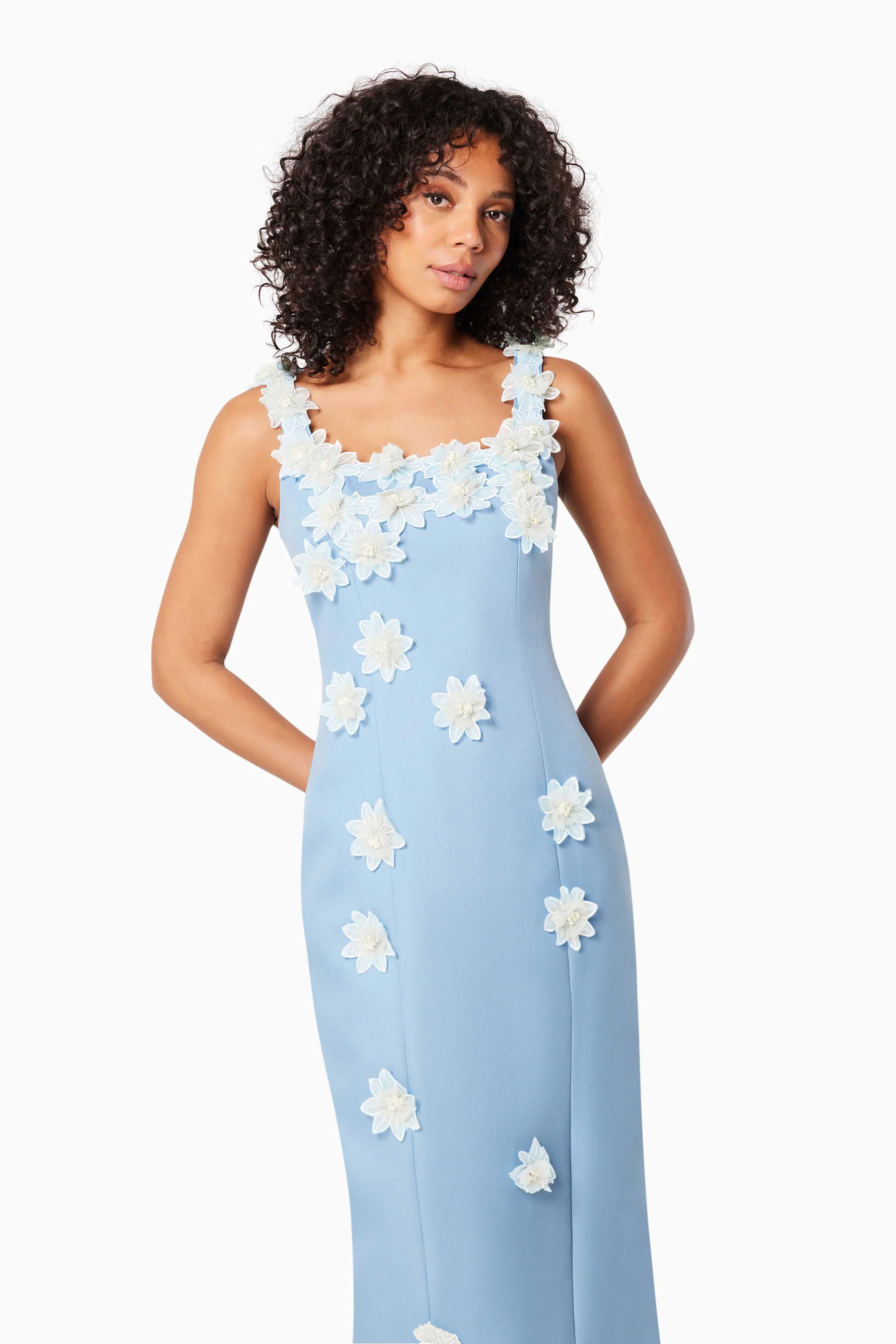 Prague 3D Floral Mini Dress In Blue