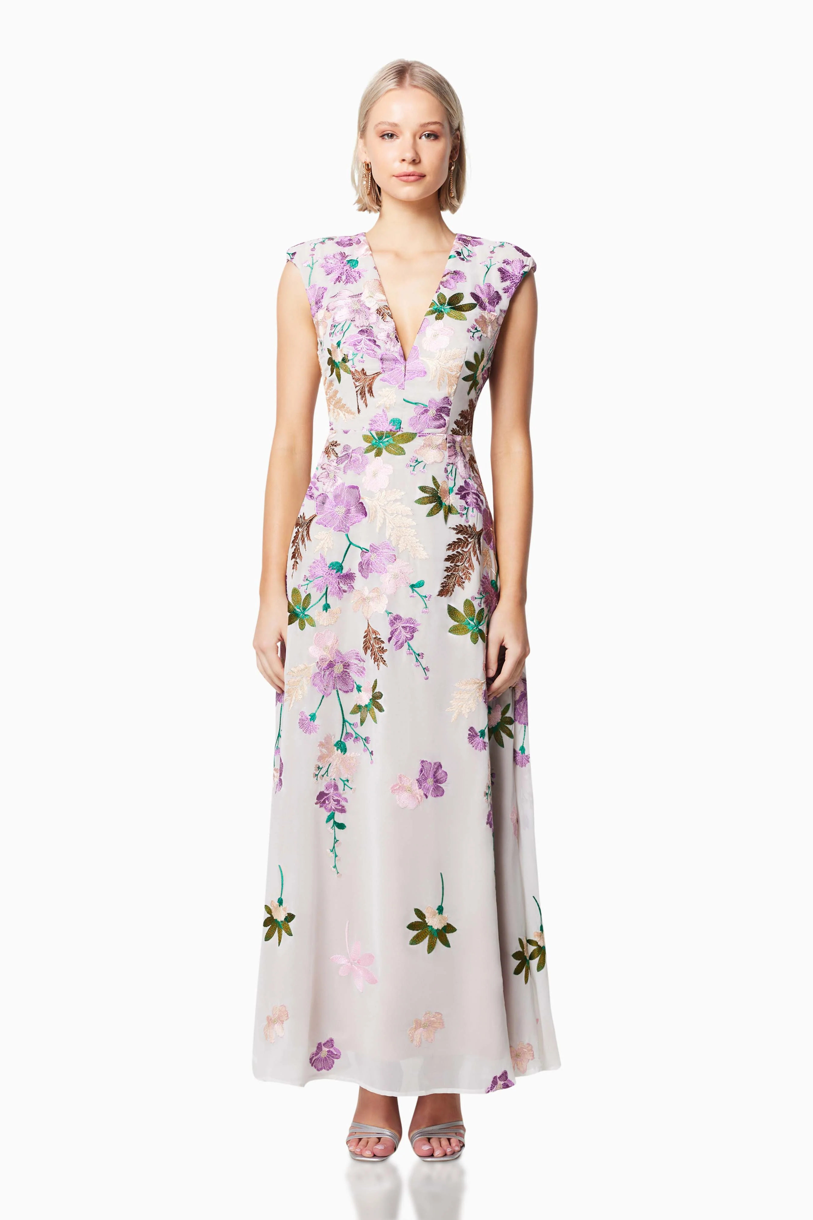 Venetian Floral Maxi Dress In Purple