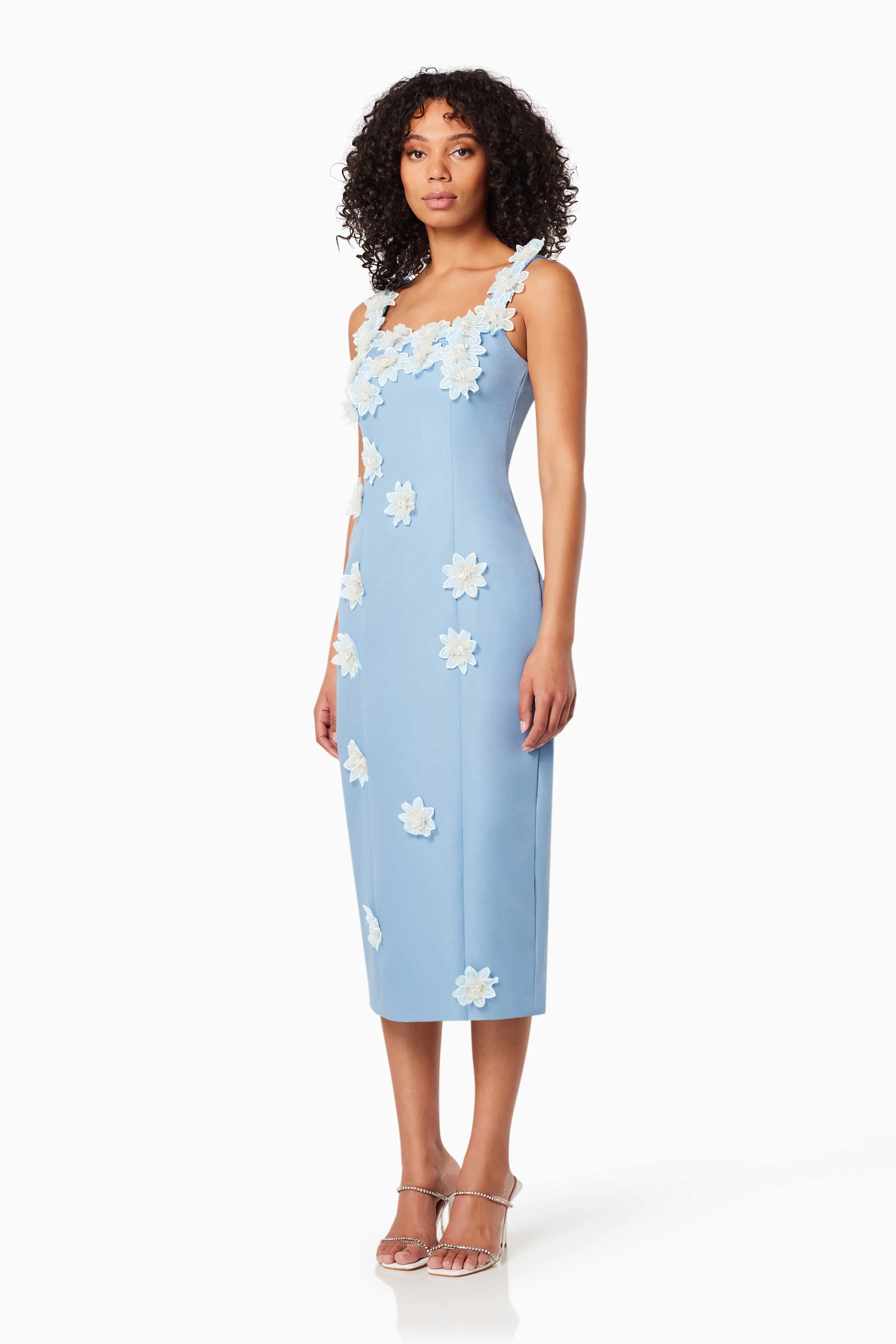 Prague 3D Floral Mini Dress In Blue