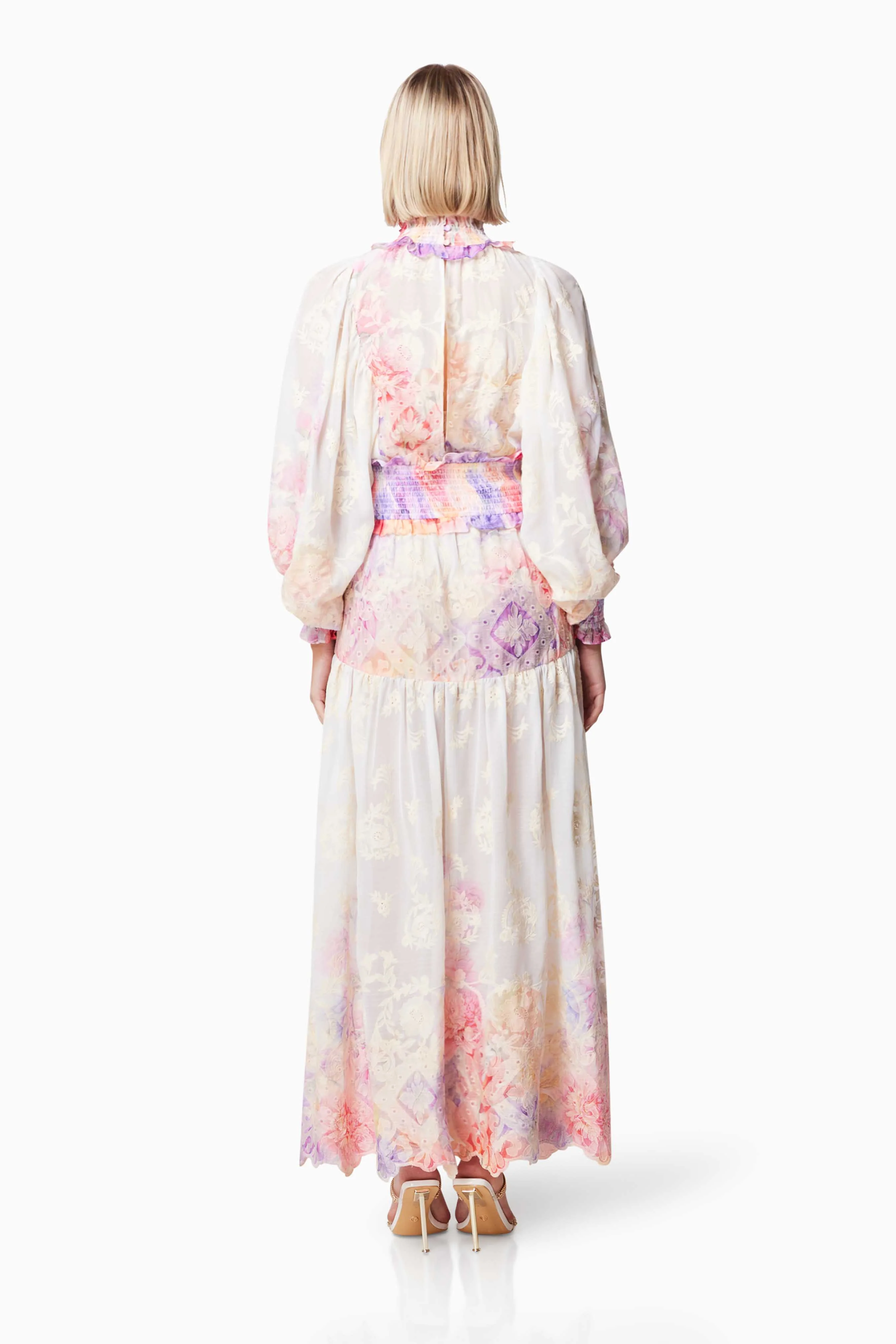 Grandeur Long Sleeved Maxi Dress In Pink