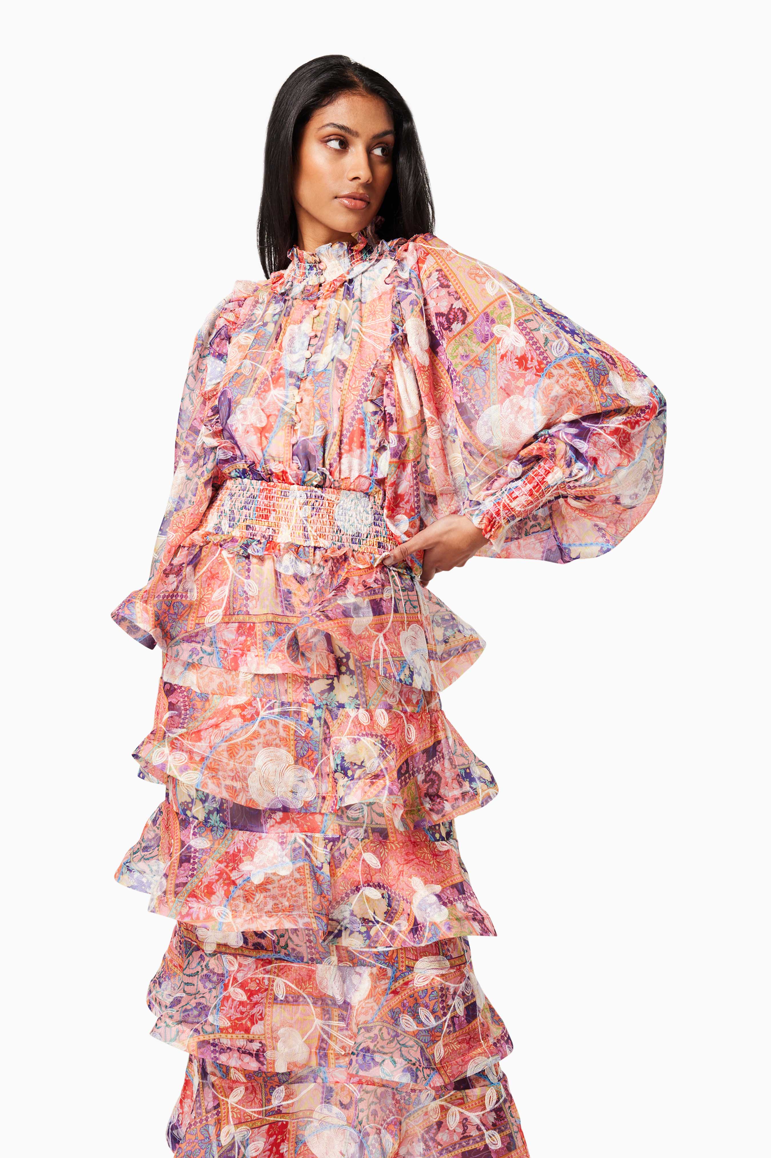 Coachella Sheer Long Sleeve Midi Dress In Orange