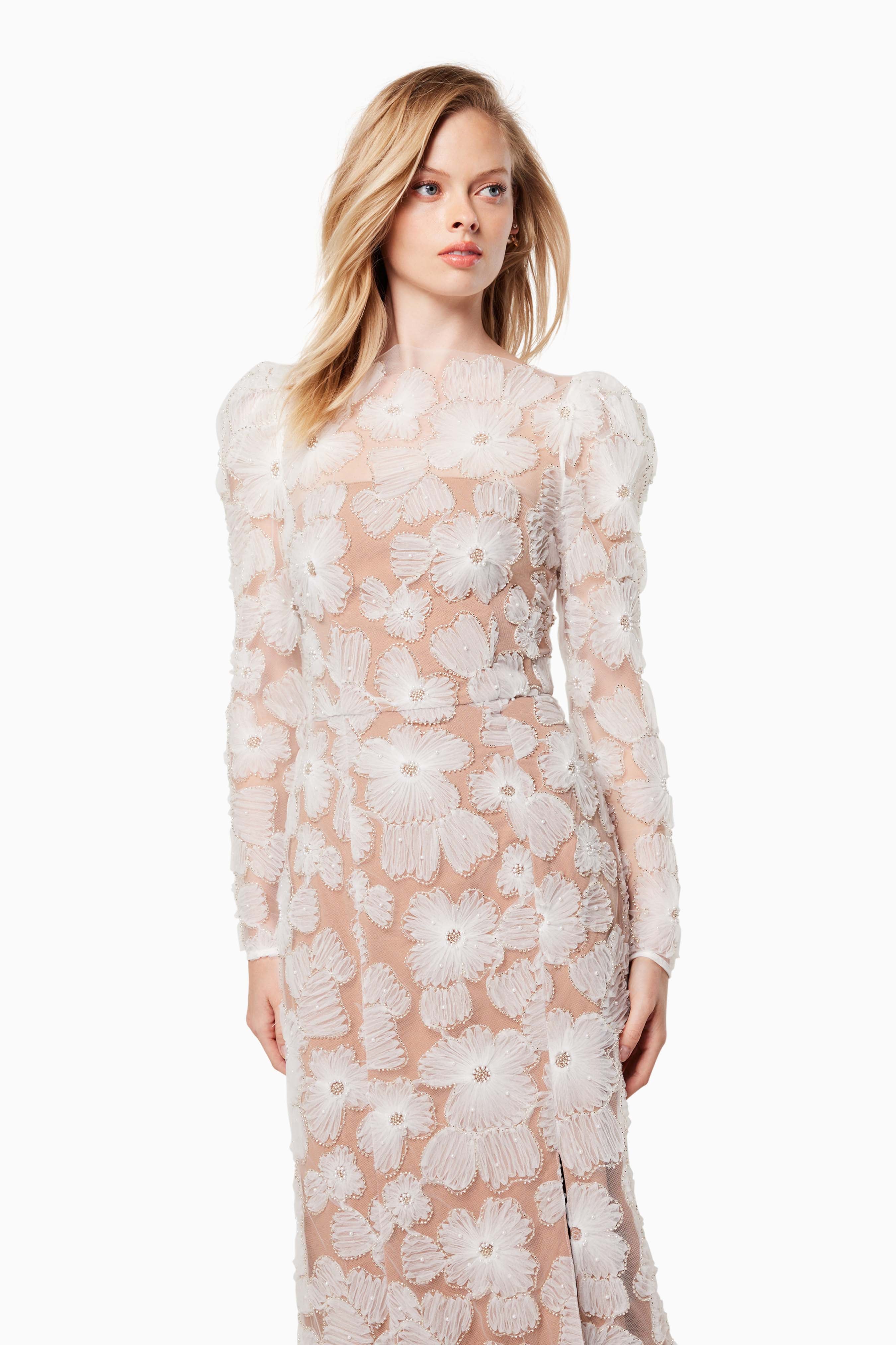 Darcy Puffed Shoulder Maxi Gown In White