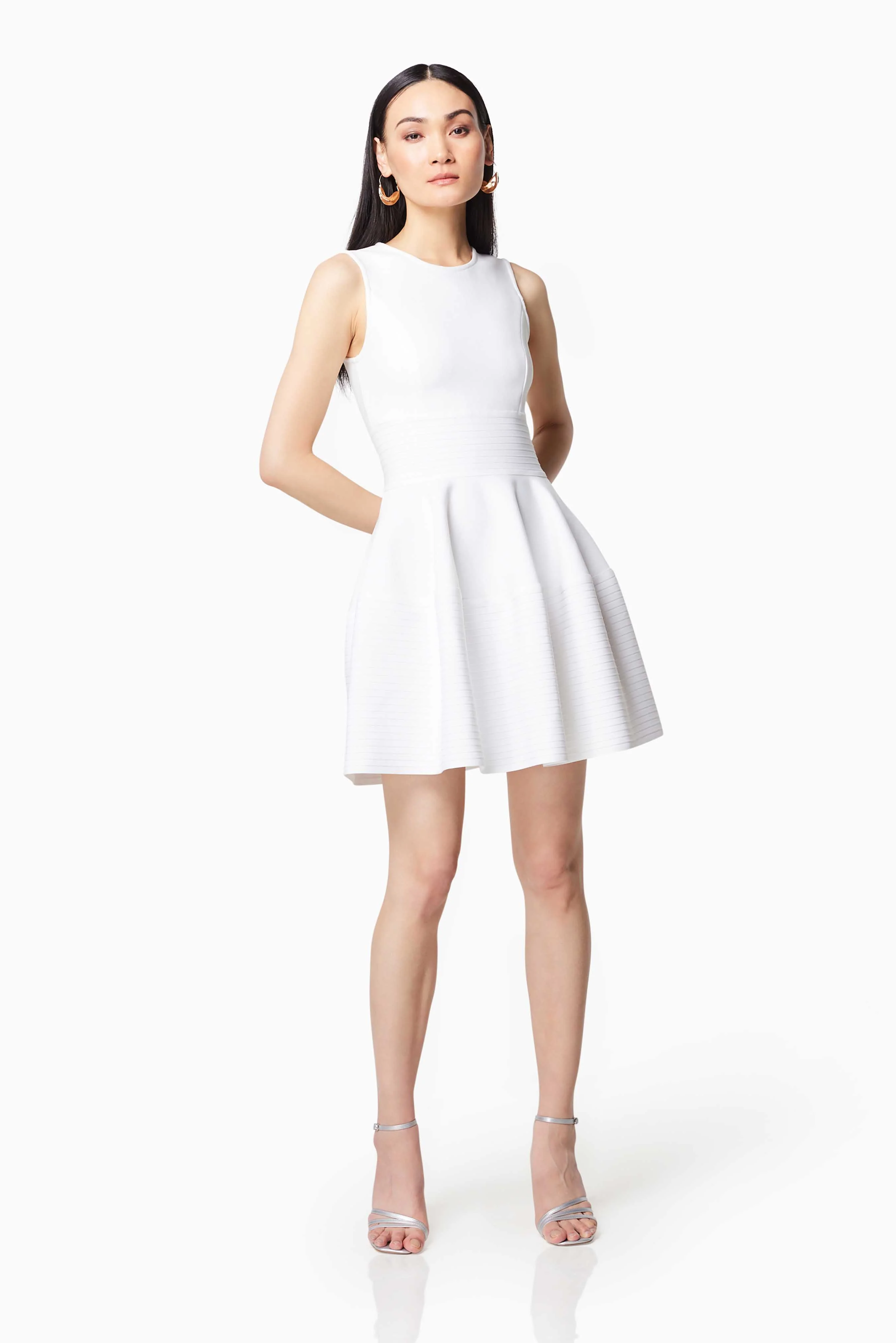 Magnetism Rounded Neckline Mini Dress In White
