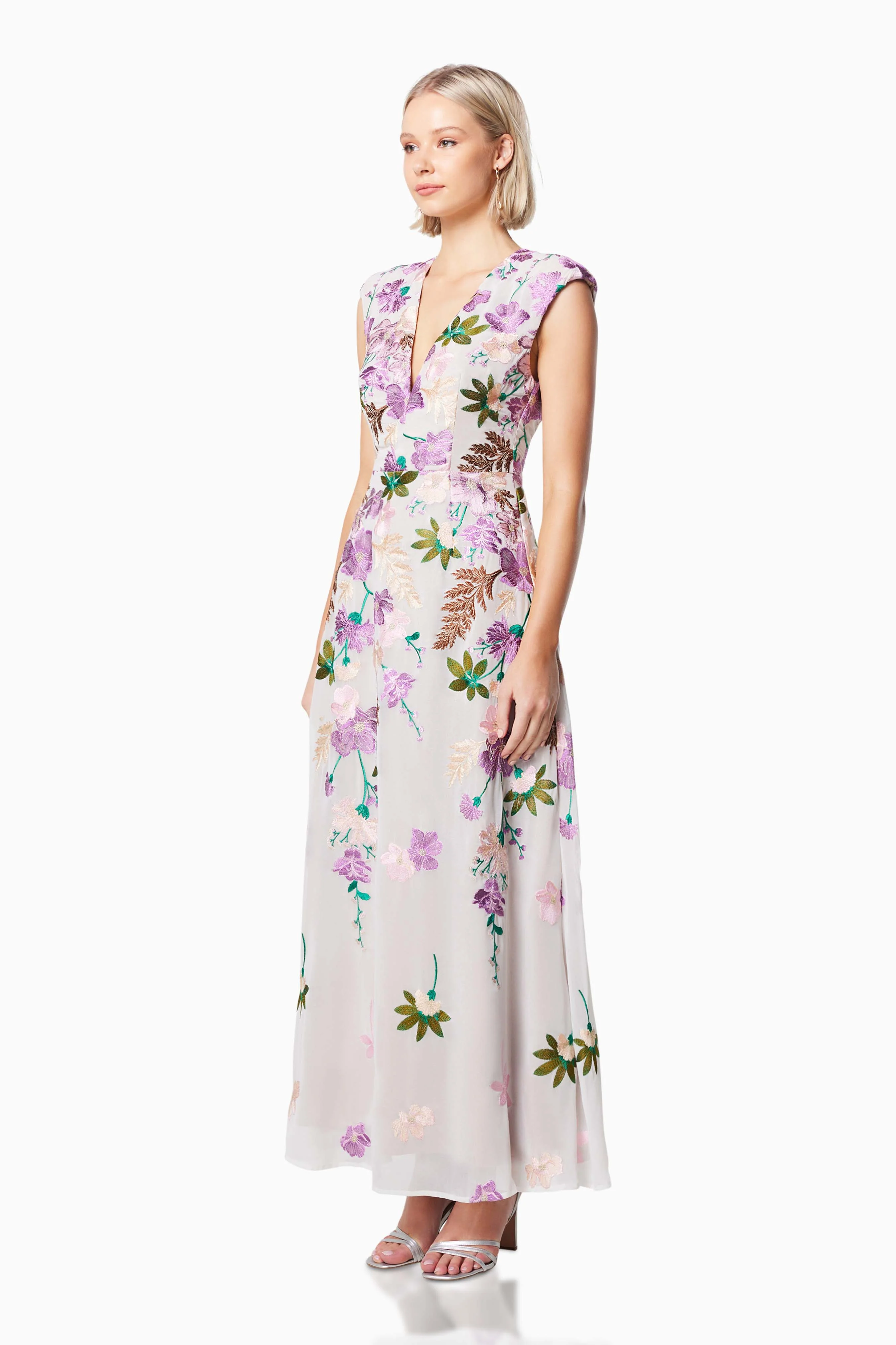 Venetian Floral Maxi Dress In Purple