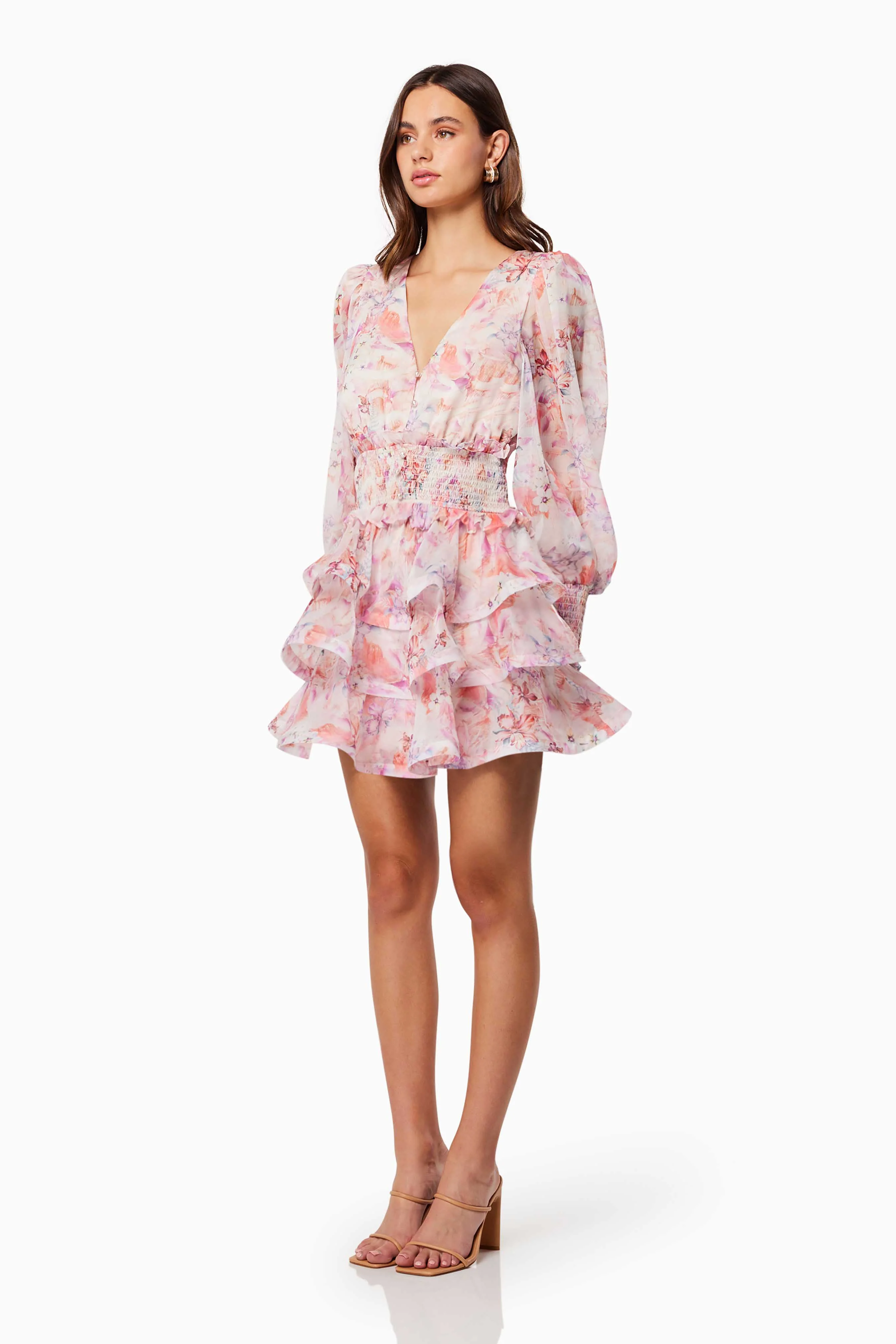 Lovebird Ruffled Tiered Mini Dress In Multi