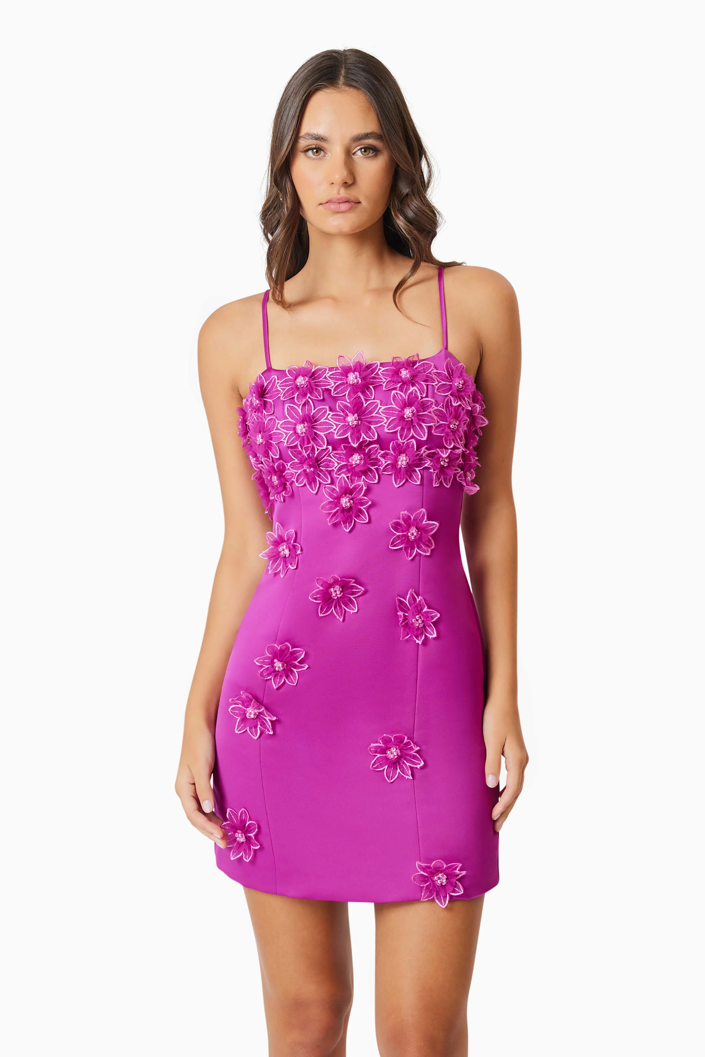 Sutton 3D Floral Mini Dress In Purple