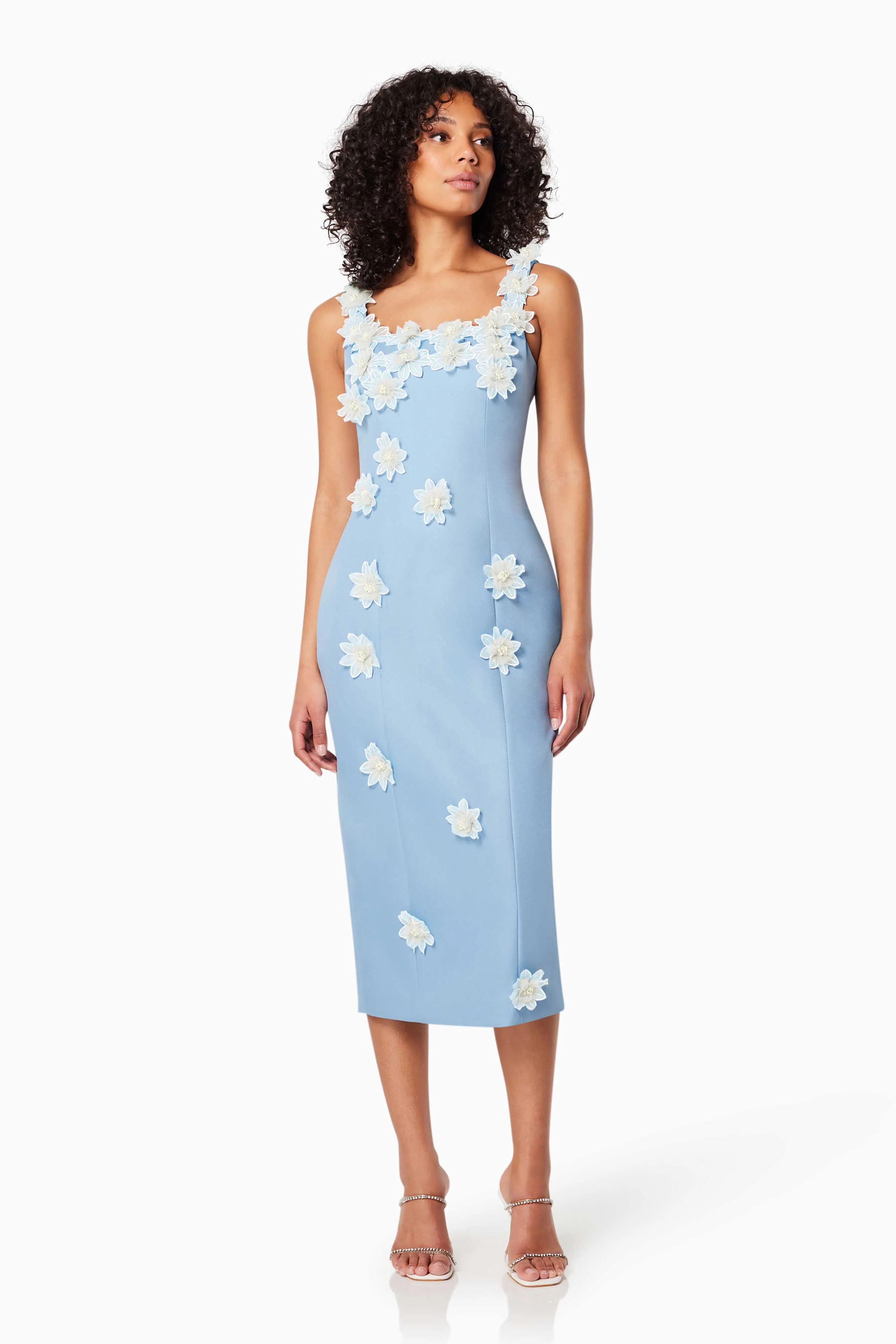 Prague 3D Floral Mini Dress In Blue