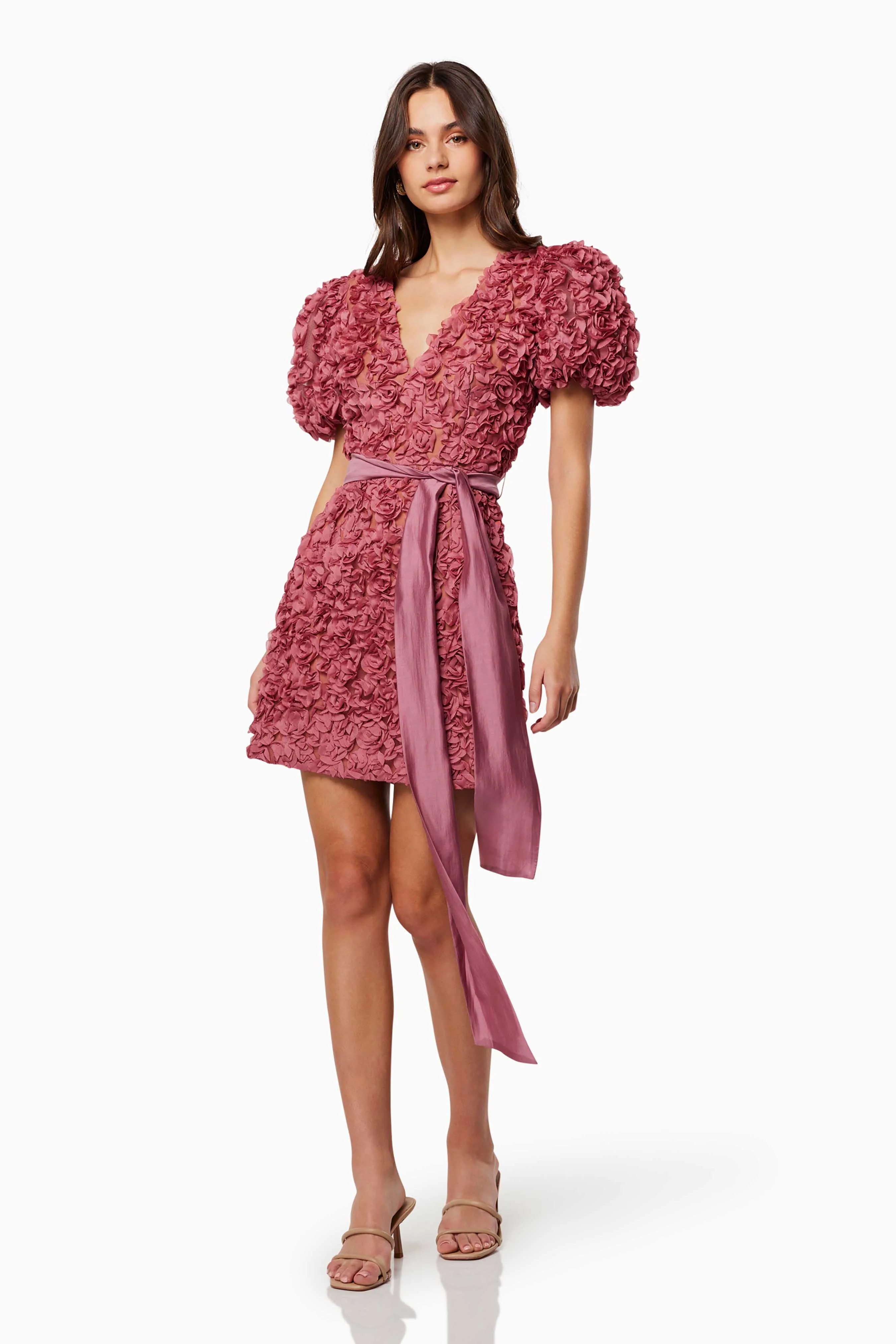 Adoration Short Puffed Sleeve Mini Dress In Pink