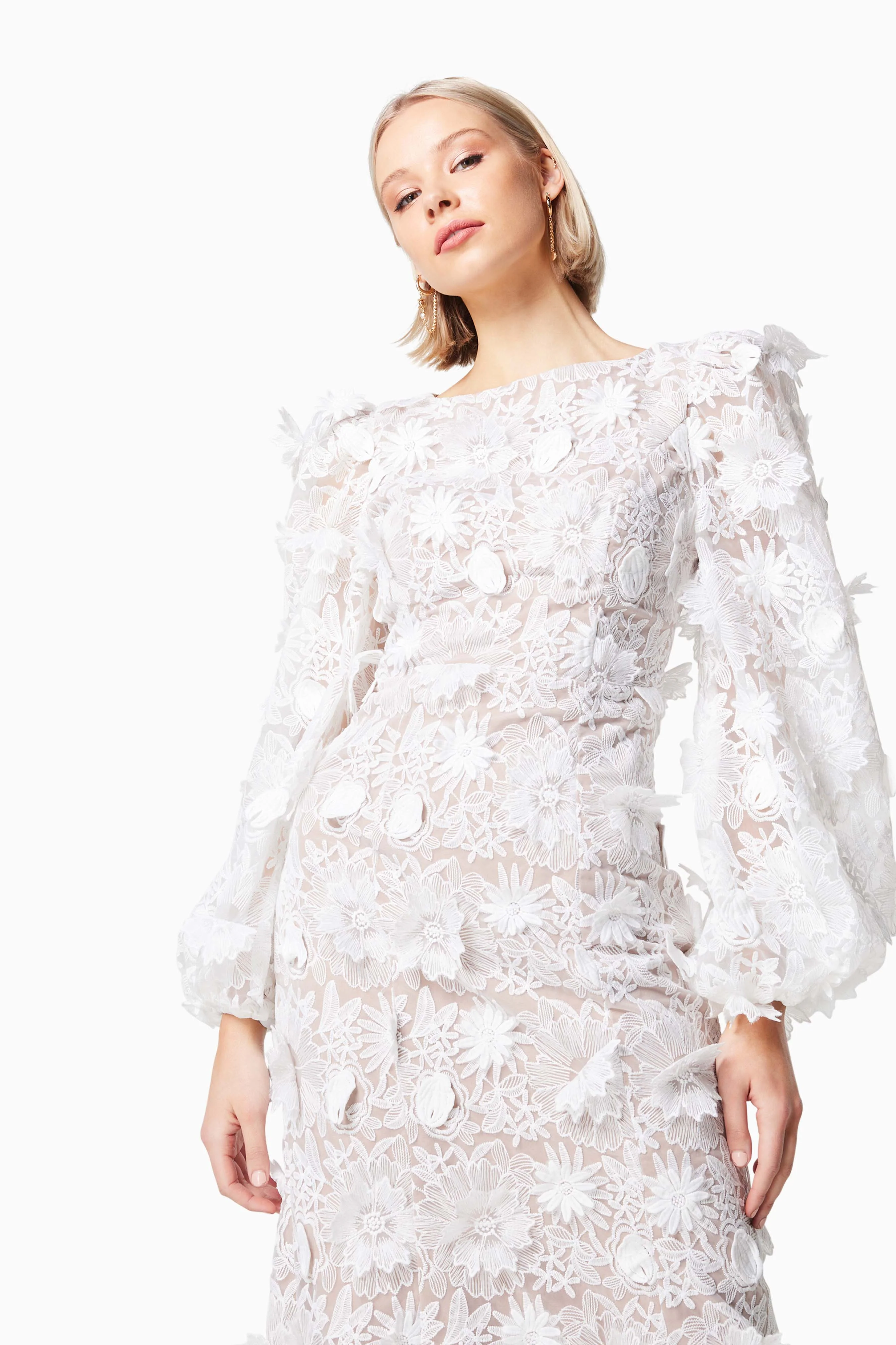Tranquility 3D Floral Maxi Dress In White