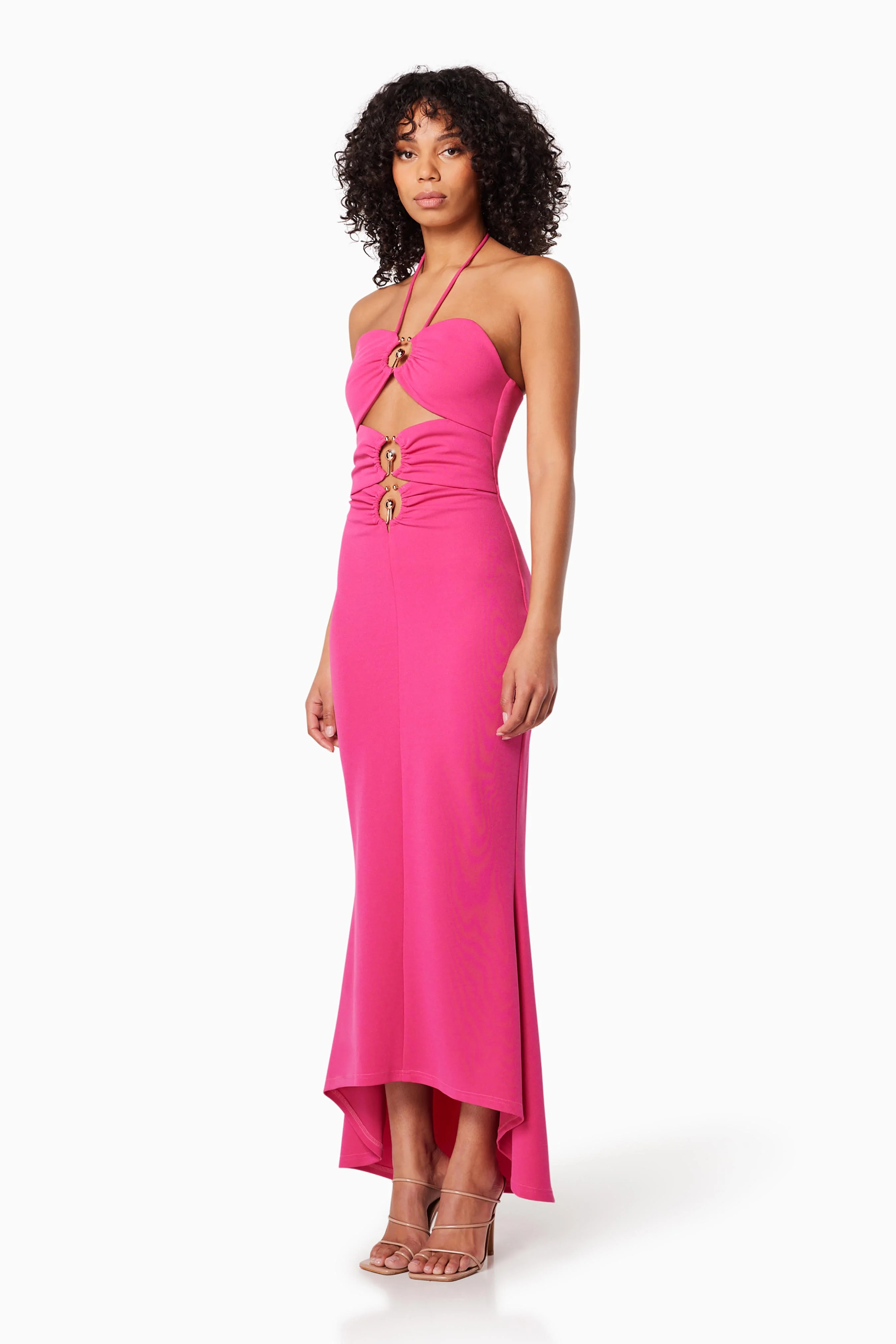Lillie Halter Neck Maxi Dress In Pink