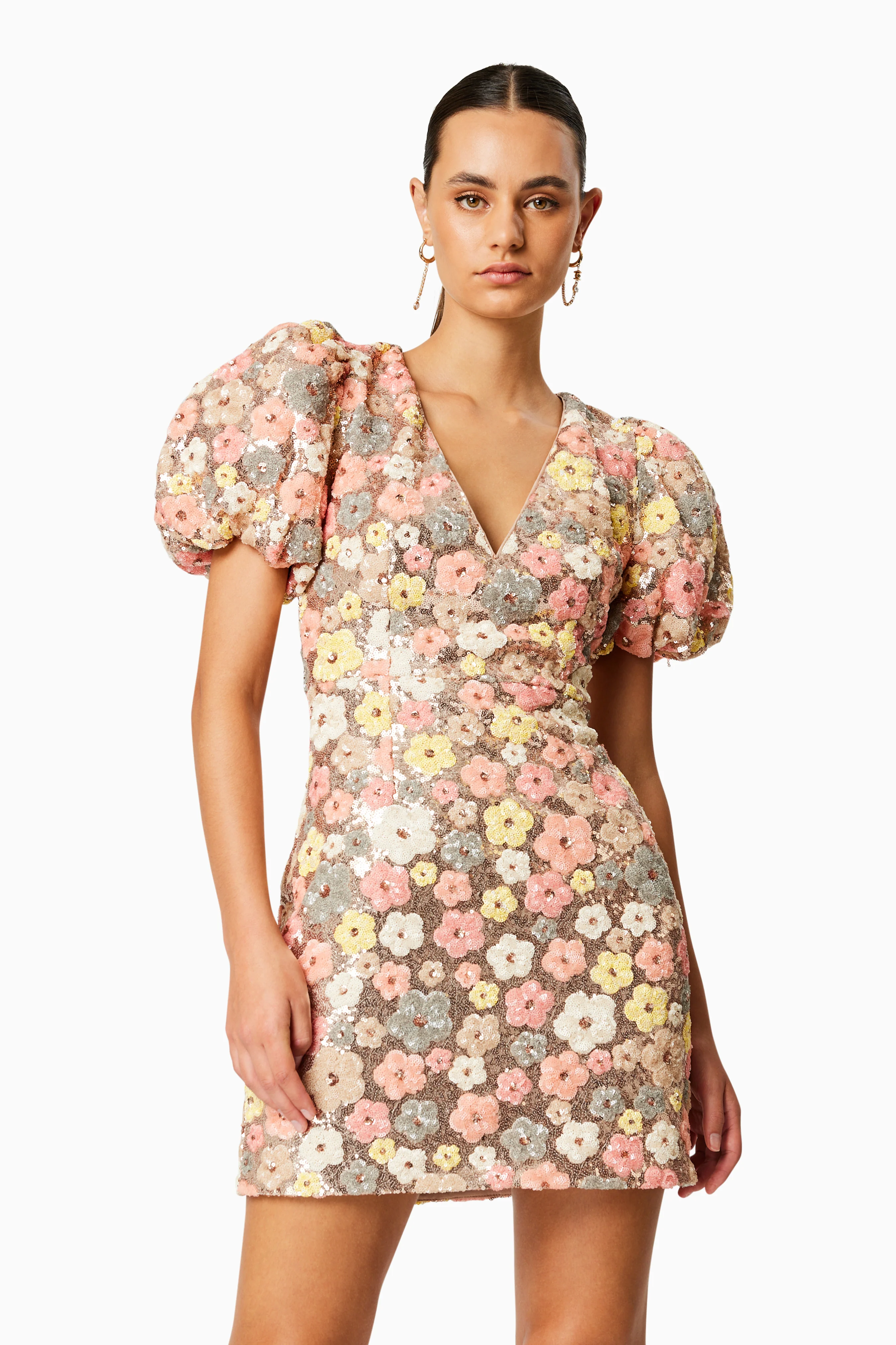Garden Mini Puff Sleeve Dress In Multi