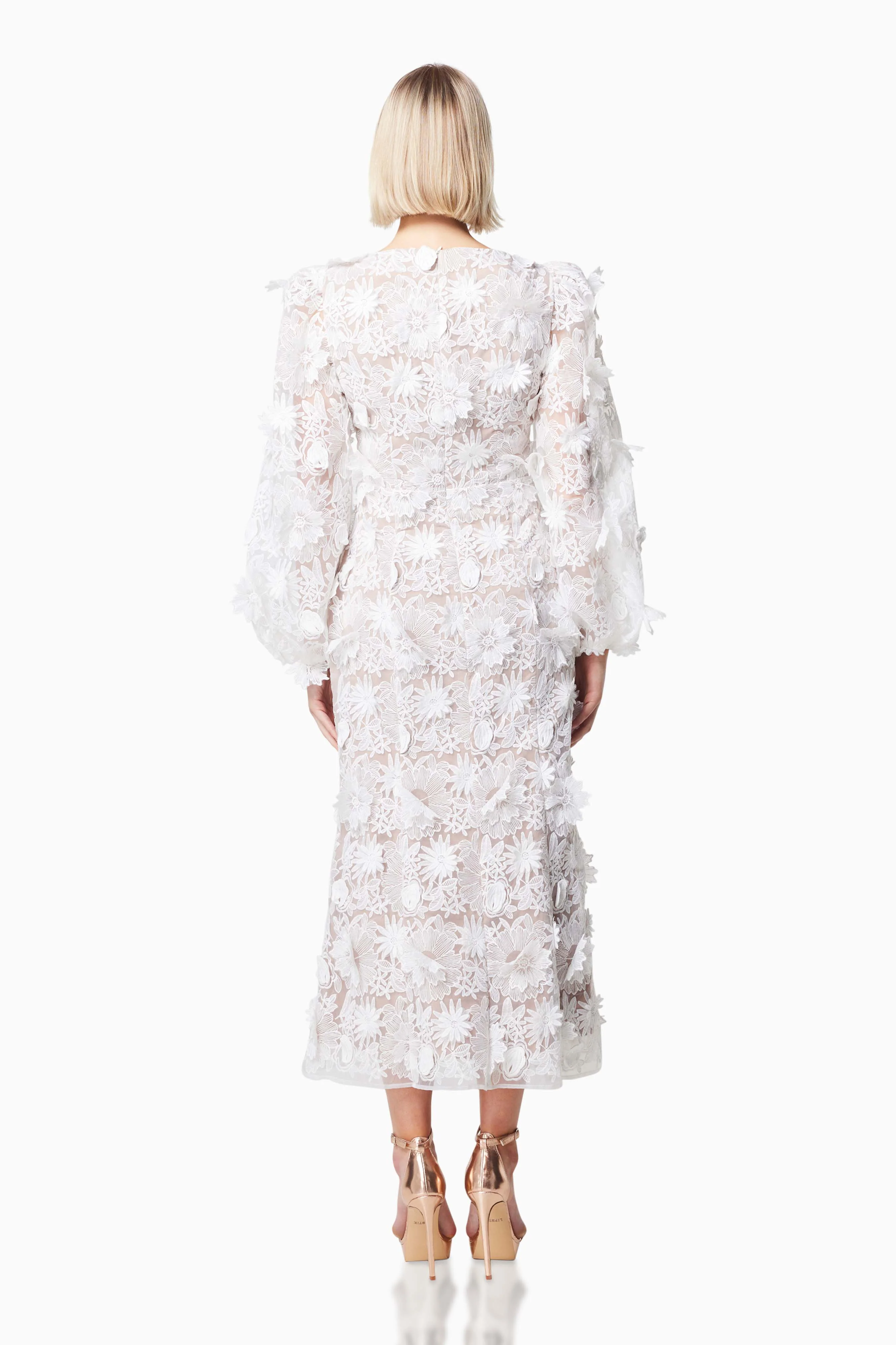 Tranquility 3D Floral Maxi Dress In White