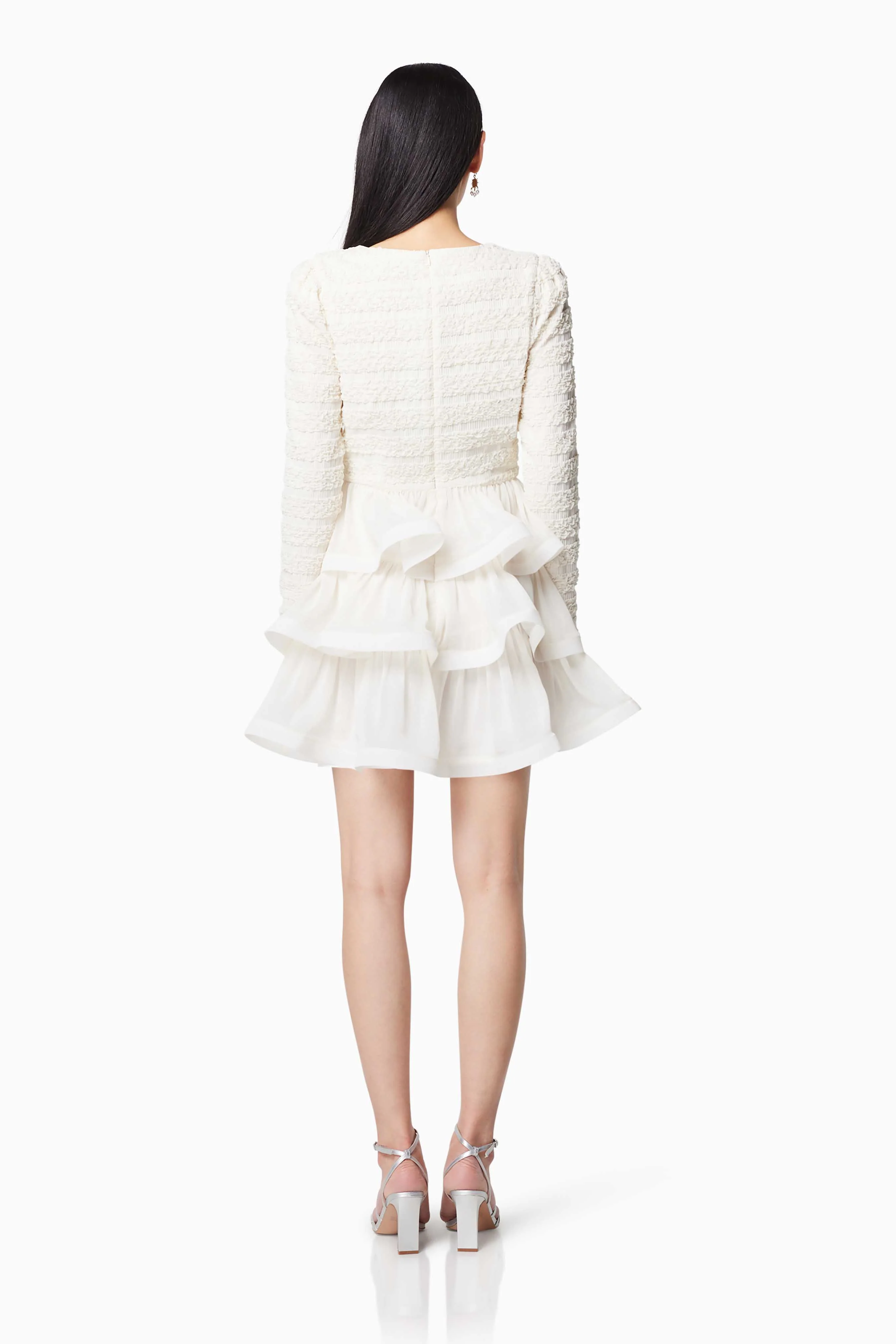 Sophisticate Ruffled Long Sleeved Mini Dress In White
